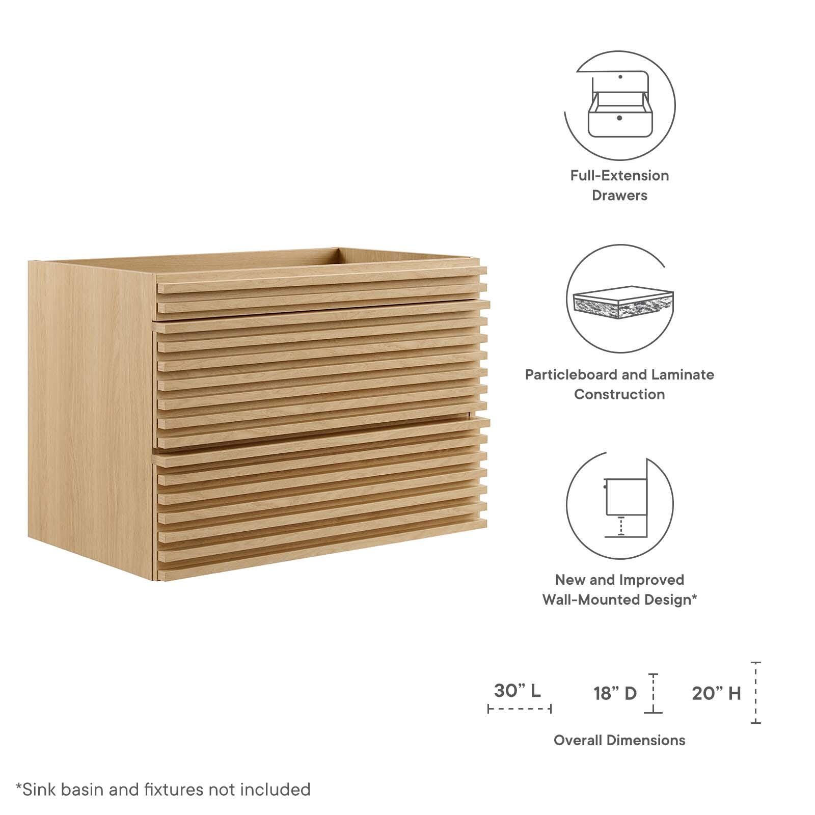 Modway Render 30" Wall-Mount Bathroom Vanity, Oak, large