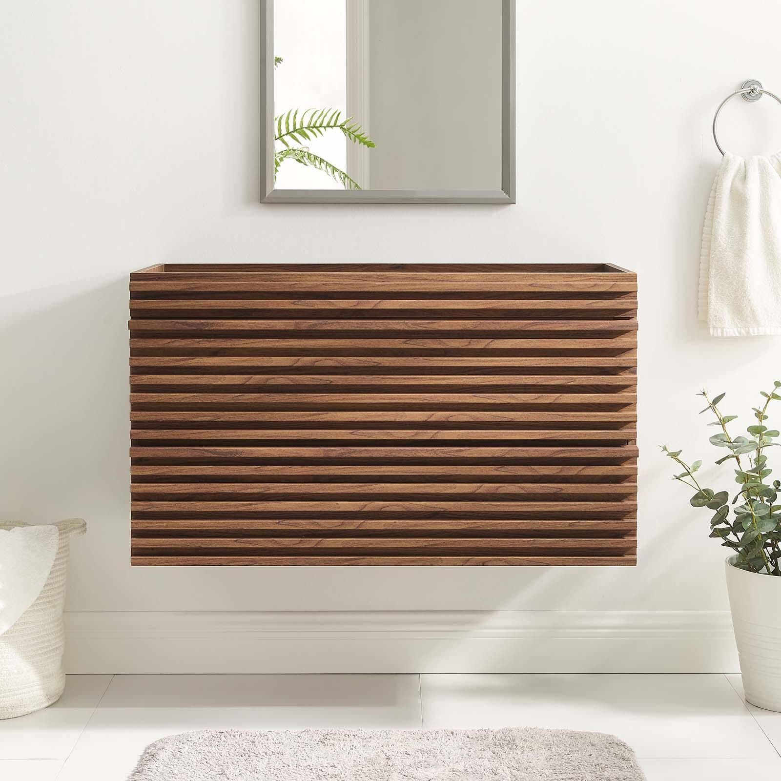 Modway Render 36" Wall-Mount Bathroom Vanity Cabinet, Walnut, large