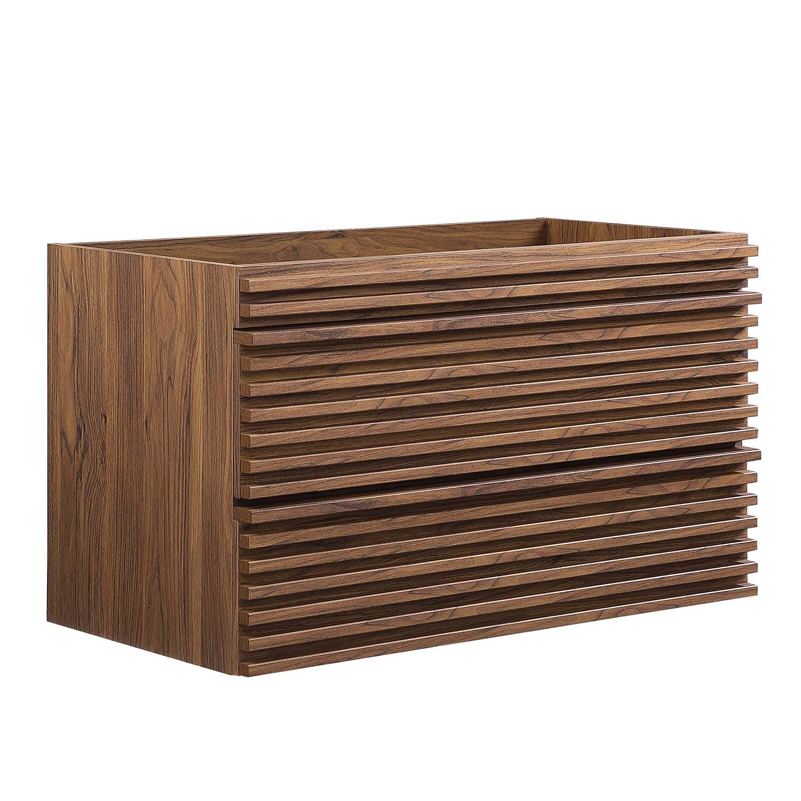 Modway Render 36" Wall-Mount Bathroom Vanity Cabinet, Walnut, large