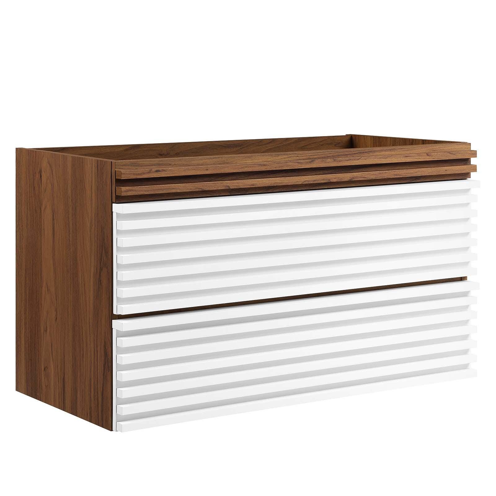 Modway Render 36" Wall-Mount Bathroom Vanity Cabinet, White/Walnut, large