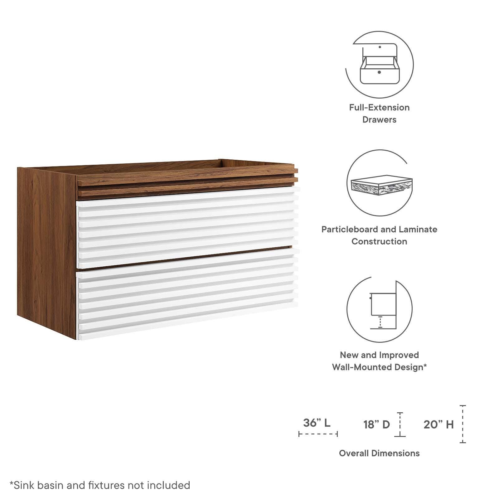 Modway Render 36" Wall-Mount Bathroom Vanity Cabinet, White/Walnut, large