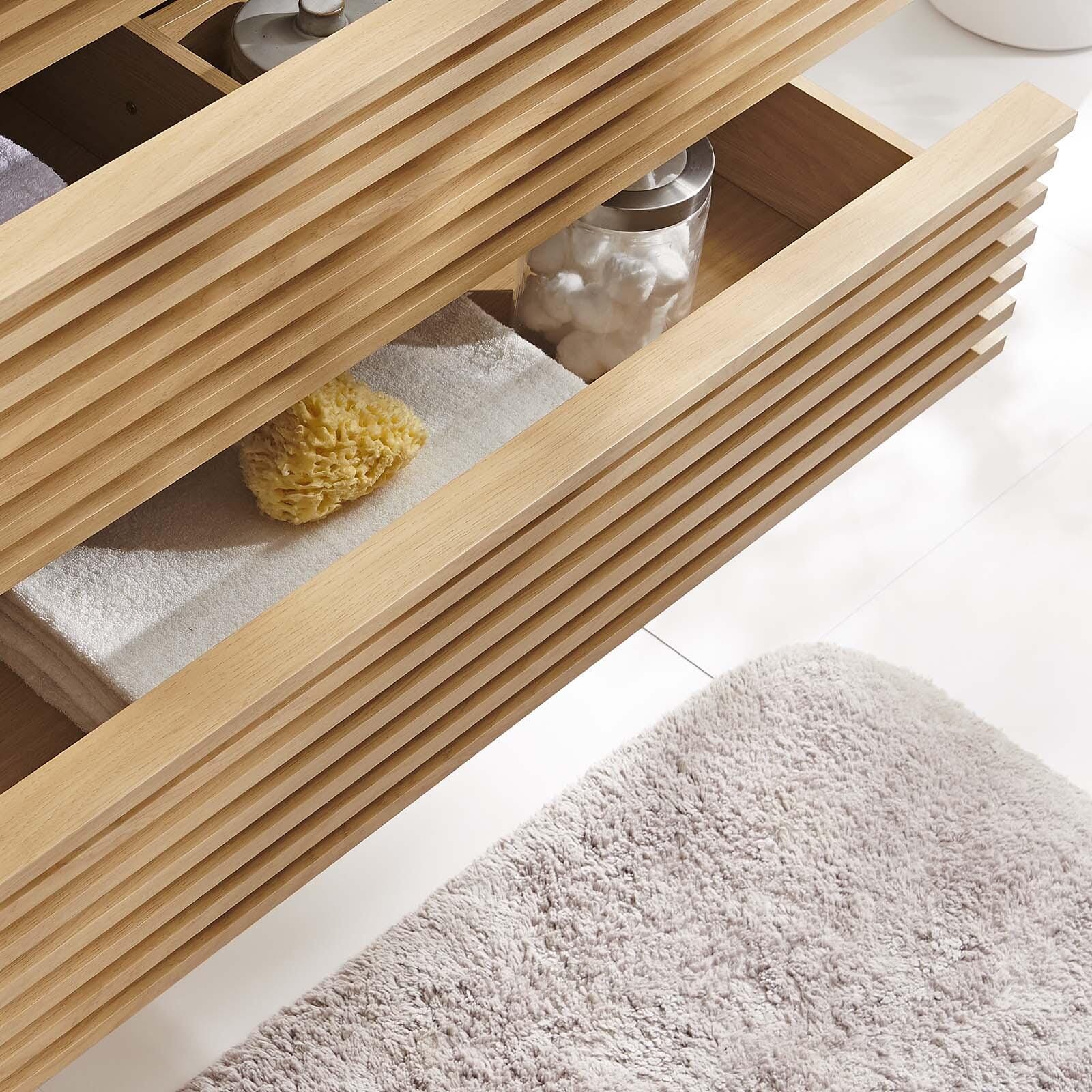Modway Render 36" Wall-Mount Bathroom Vanity Cabinet, Oak, large