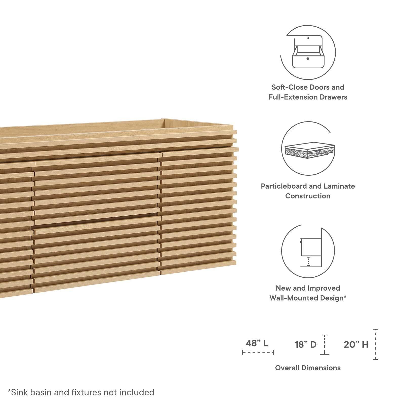 Render 48" Wall-Mount Bathroom Vanity Cabinet, Oak, large