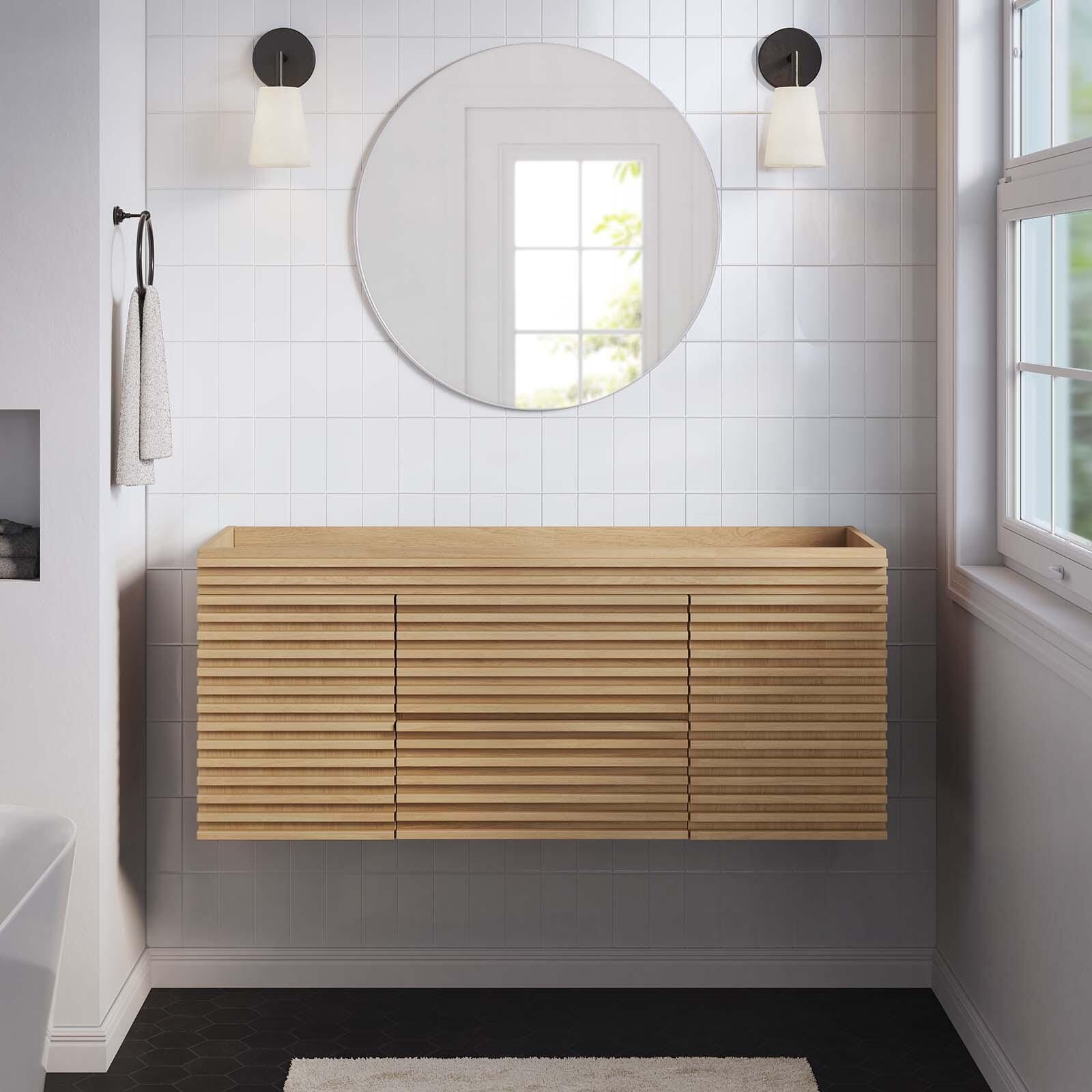 Render 48" Wall-Mount Bathroom Vanity Cabinet, Oak, large