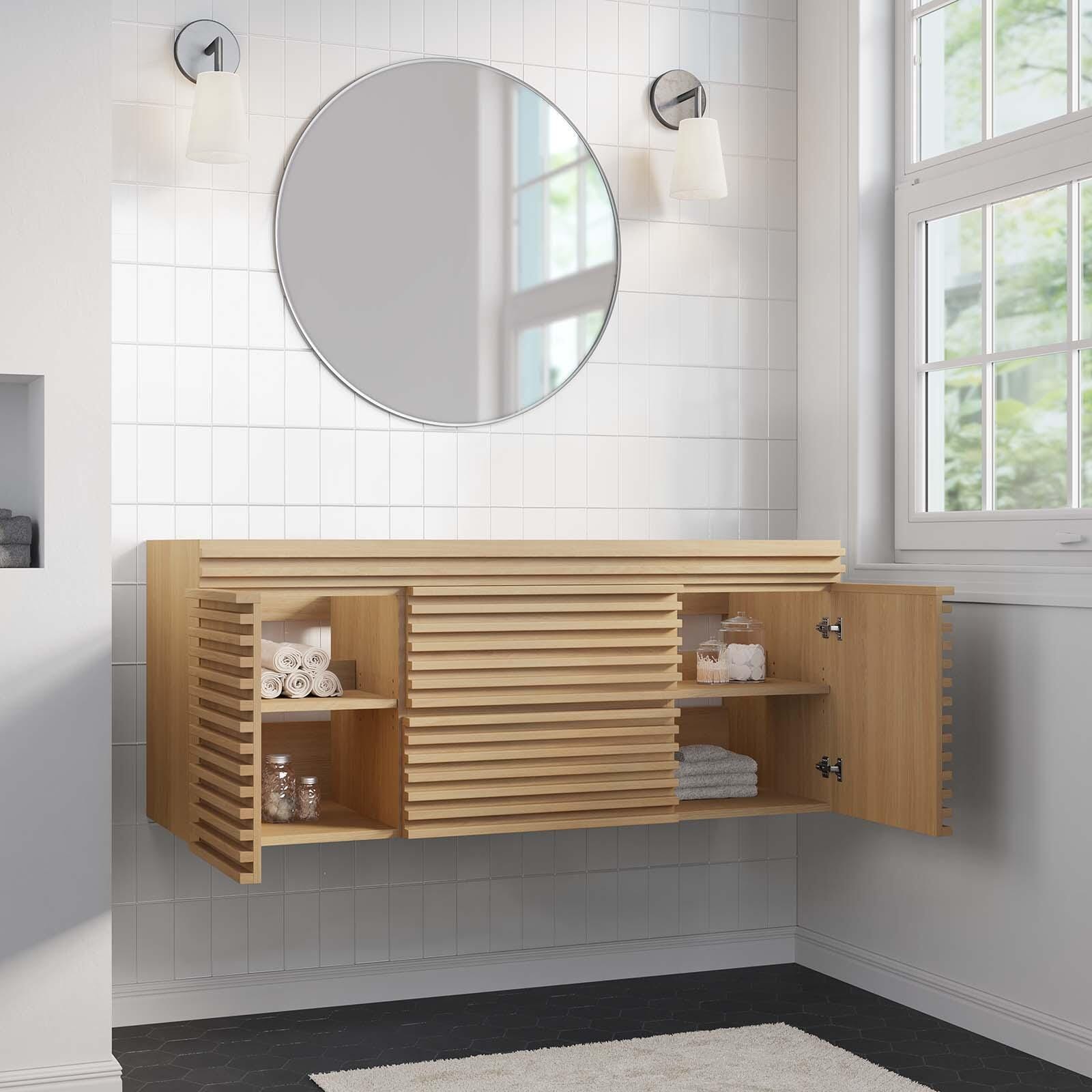 Render 48" Wall-Mount Bathroom Vanity Cabinet, Oak, large