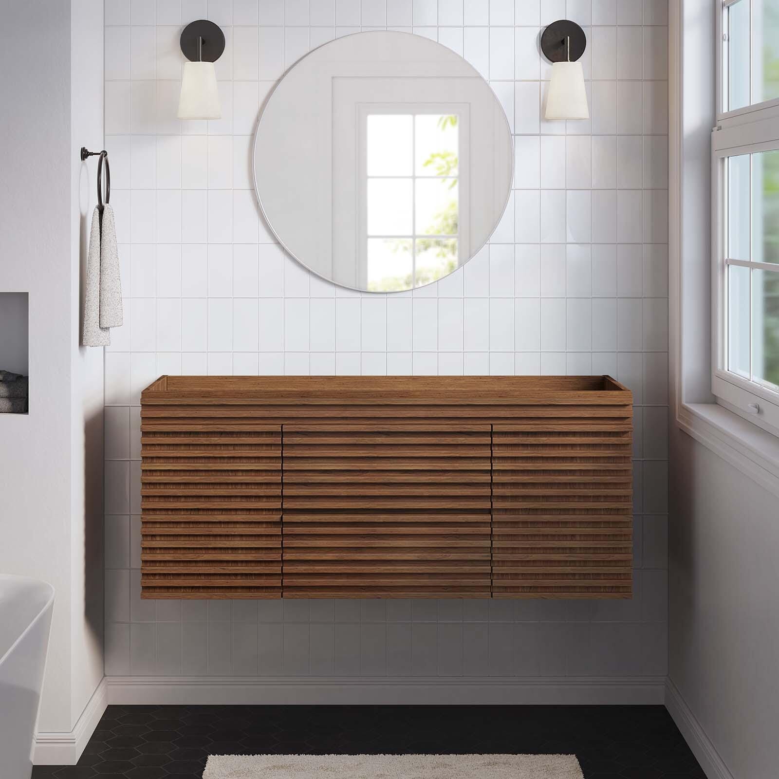 Modway Render 48" Wall-Mount Bathroom Vanity Cabinet, Walnut, large