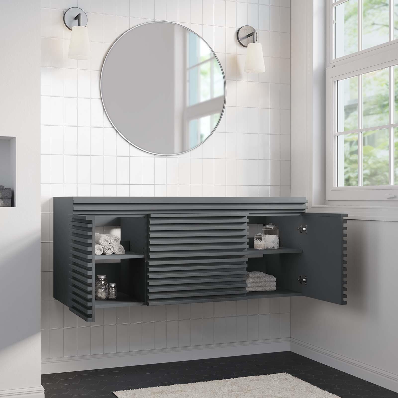 Modway Render 48" Wall-Mount Bathroom Vanity Cabinet, Gray, large