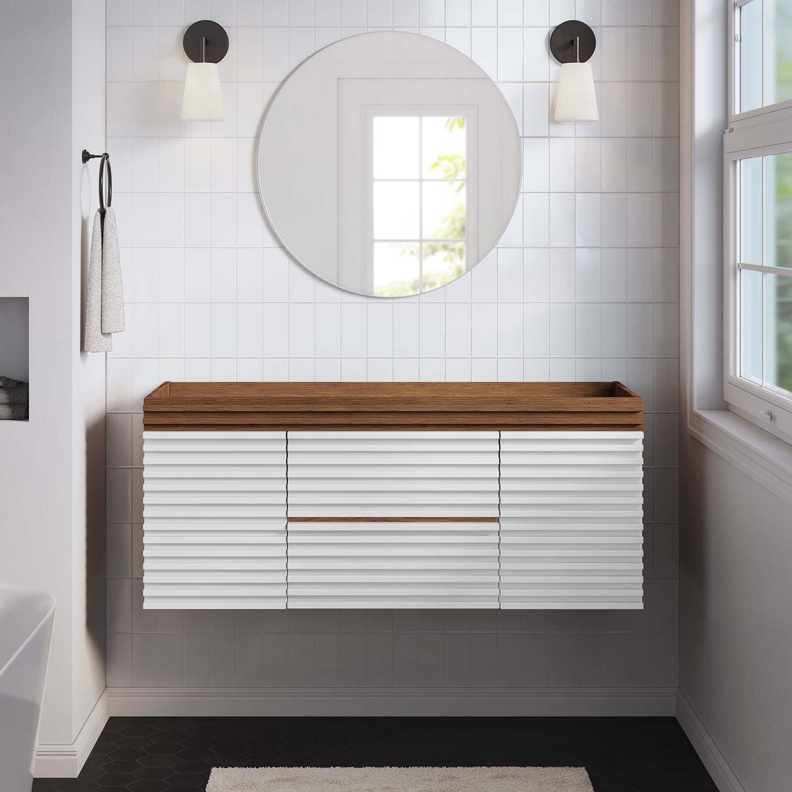 Render 48" Wall-Mount Bathroom Vanity Cabinet, White/Walnut, large