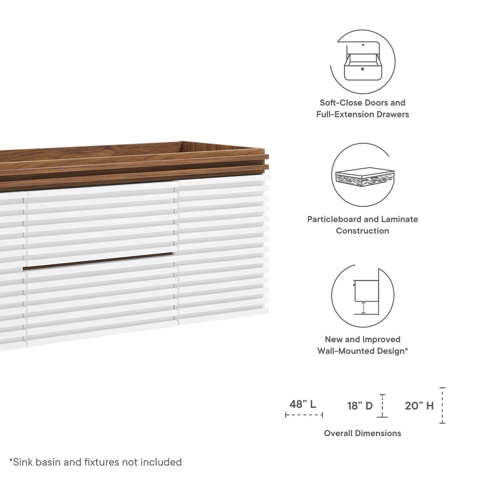 Modway Render 48" Wall-Mount Bathroom Vanity Cabinet, White/Walnut, large