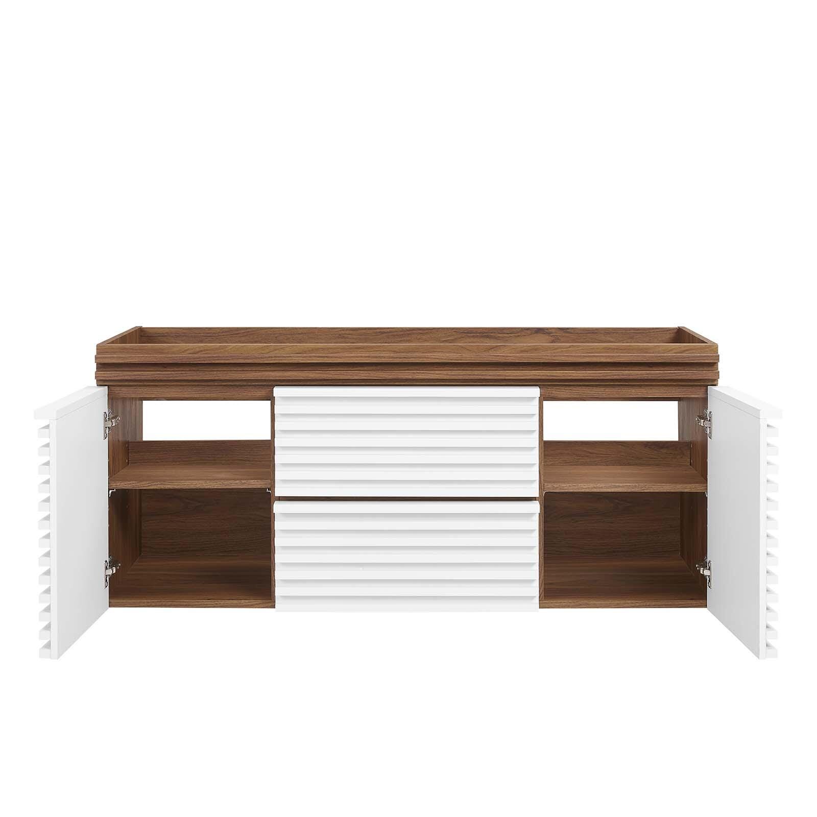 Modway Render 48" Wall-Mount Bathroom Vanity Cabinet, White/Walnut, large