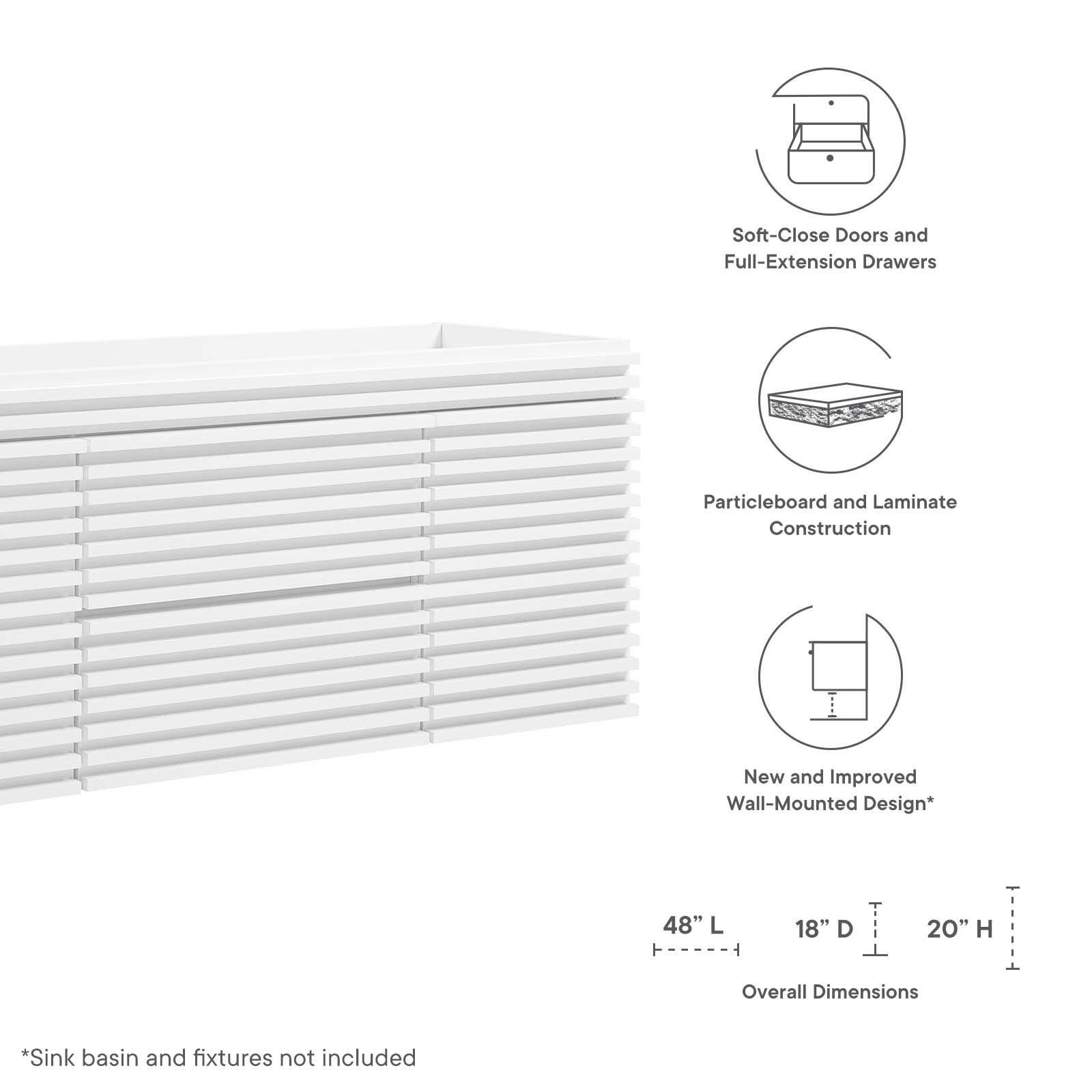 Modway Render 48" Wall-Mount Bathroom Vanity Cabinet, White, large
