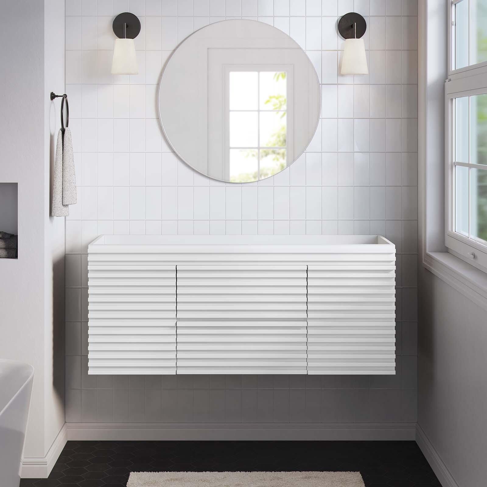 Modway Render 48" Wall-Mount Bathroom Vanity Cabinet, White, large
