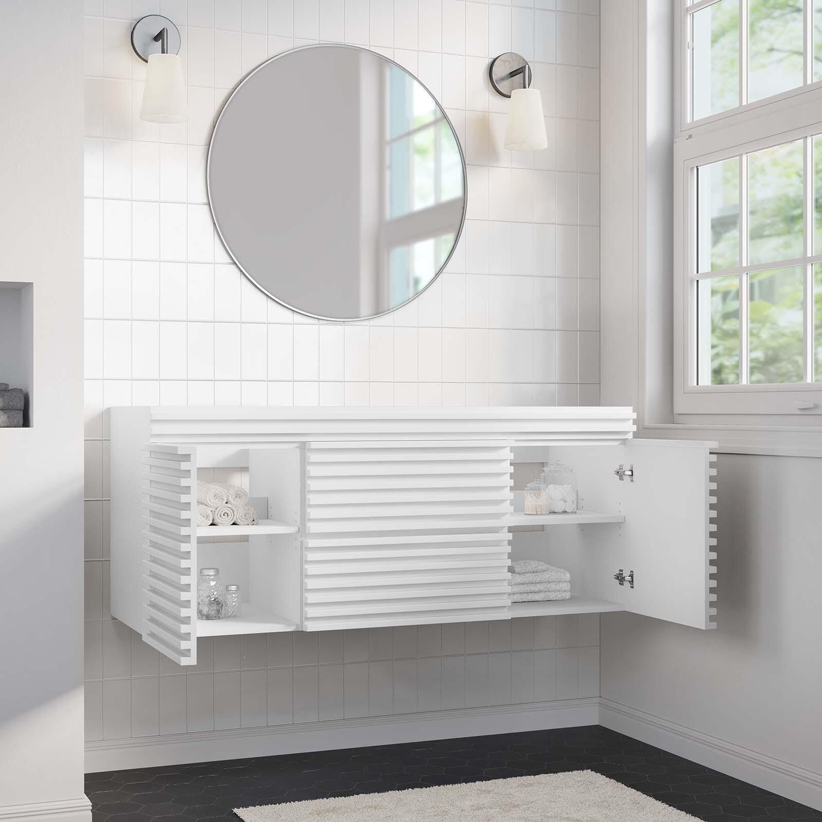 Modway Render 48" Wall-Mount Bathroom Vanity Cabinet, White, large