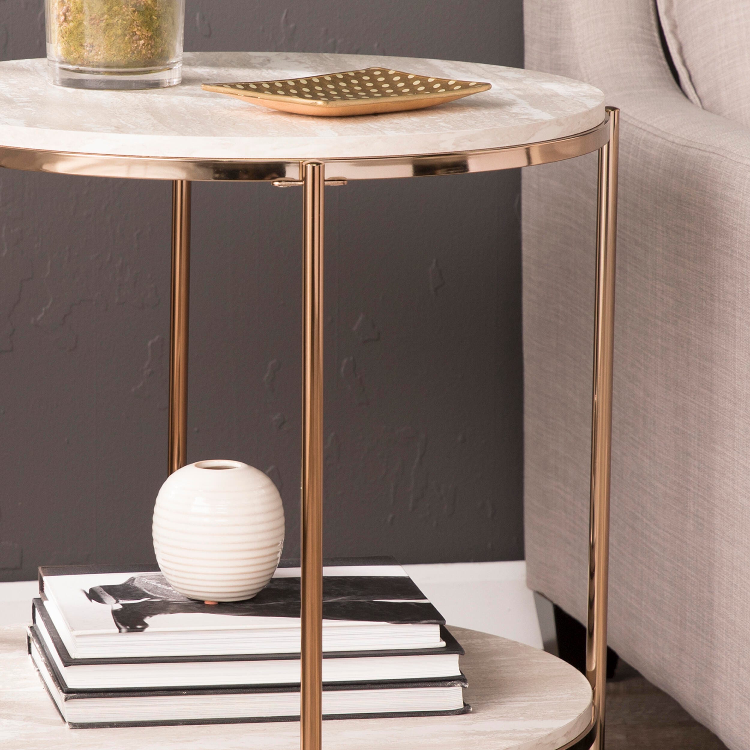SEI Furniture Longino Round End Table, Champagne Finish, large