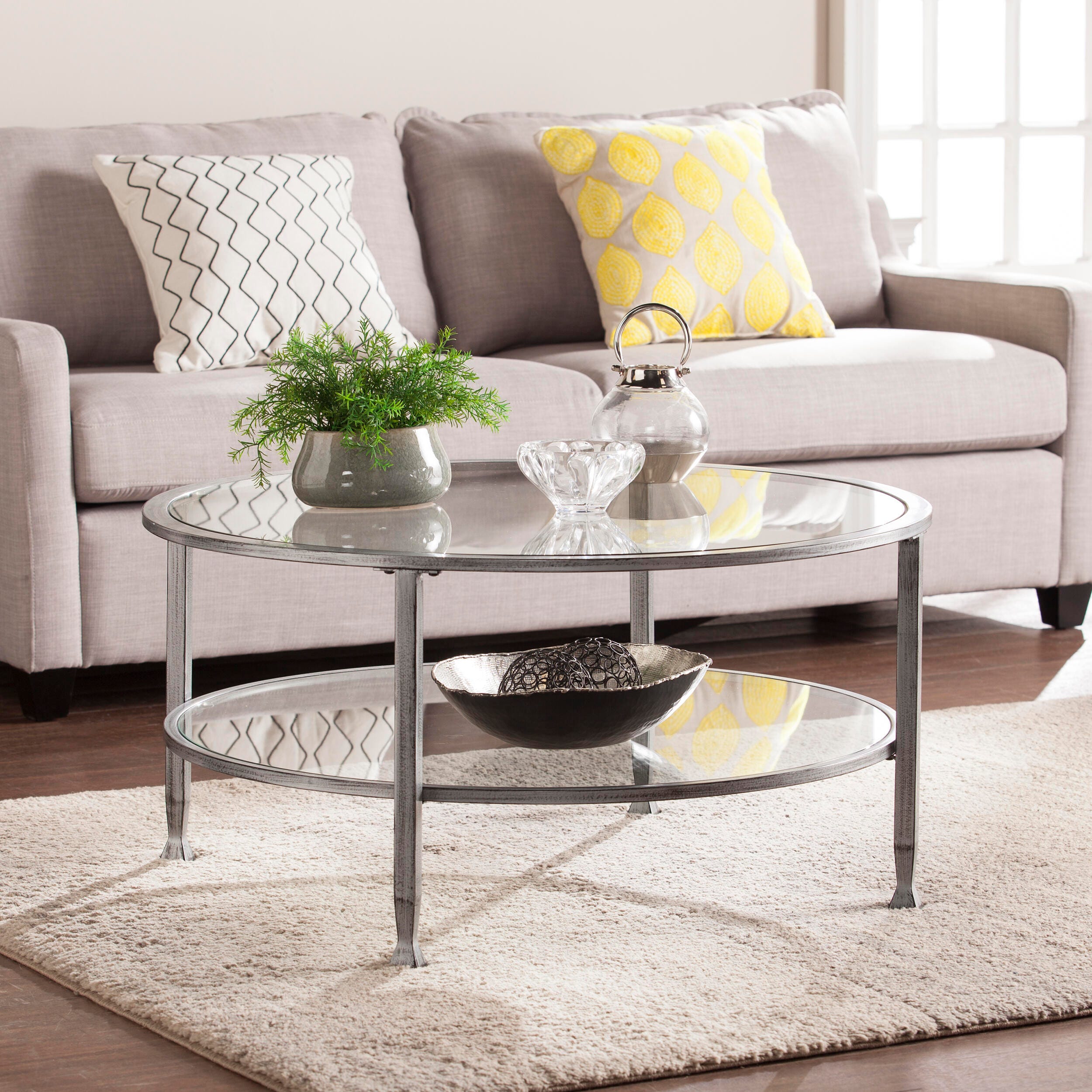 SEI Furniture Renfro Round Cocktail Table, Silver, rollover