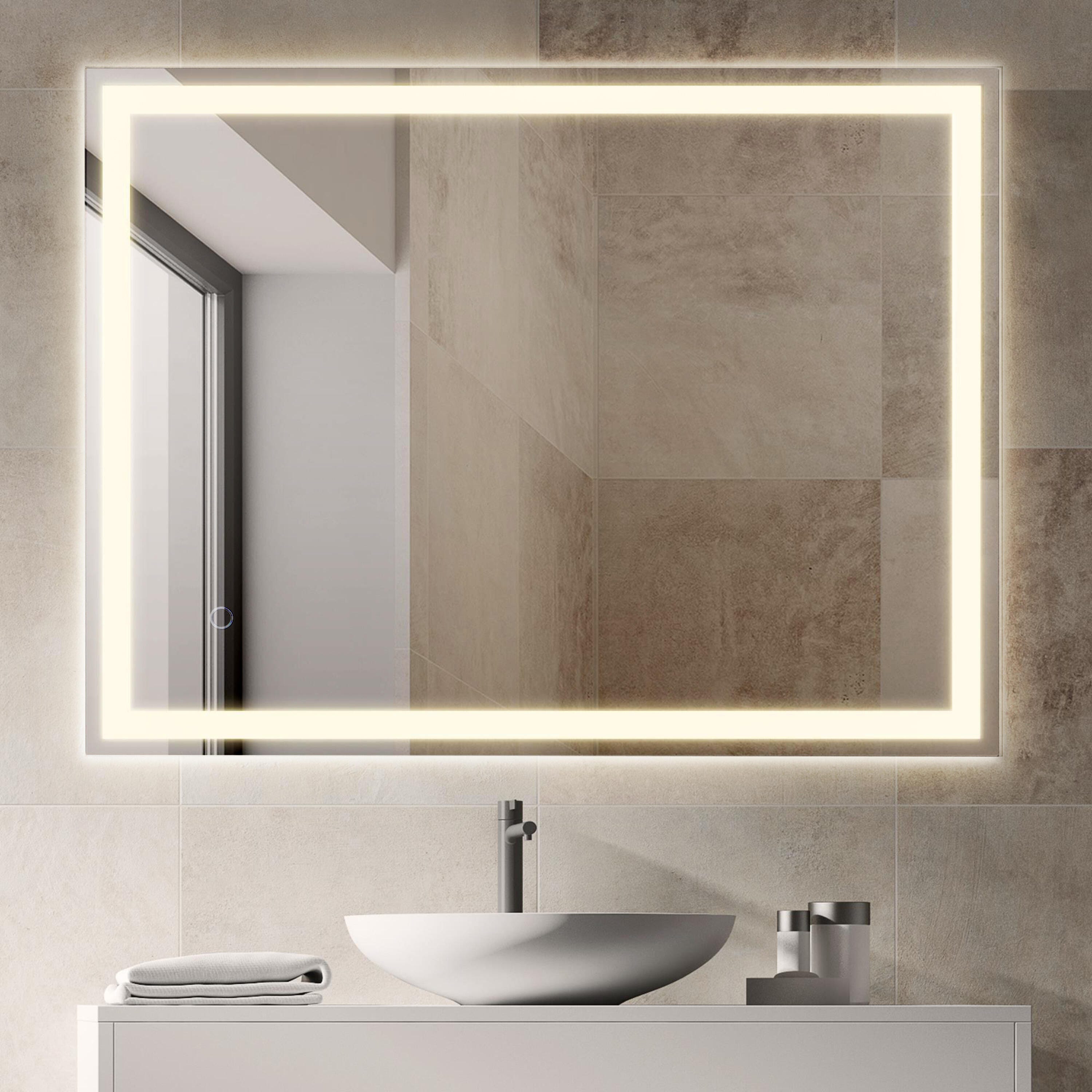 JONATHAN Y Pax LED Bathroom Vanity Mirror, White, large