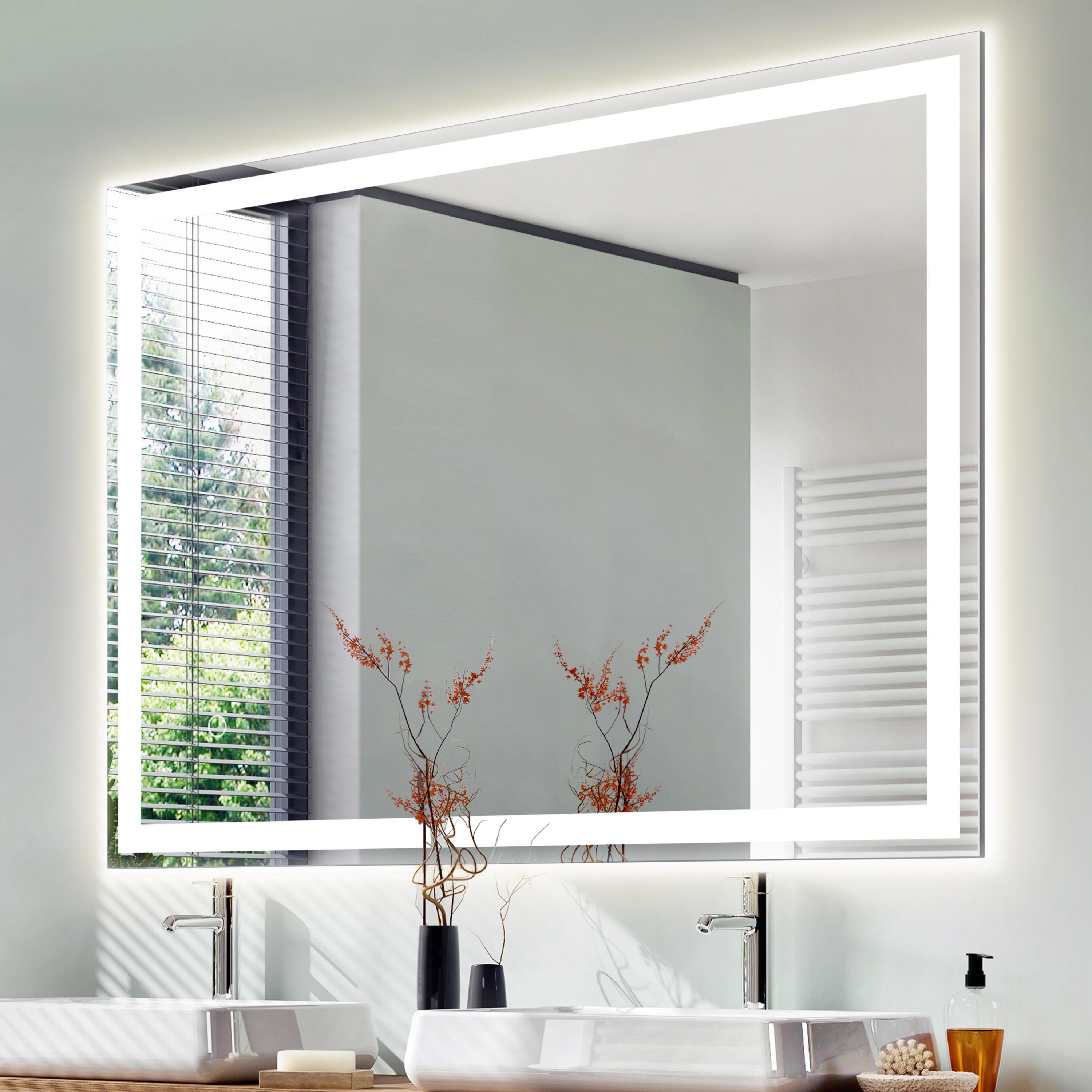 JONATHAN Y Pax LED Bathroom Vanity Mirror, White, large