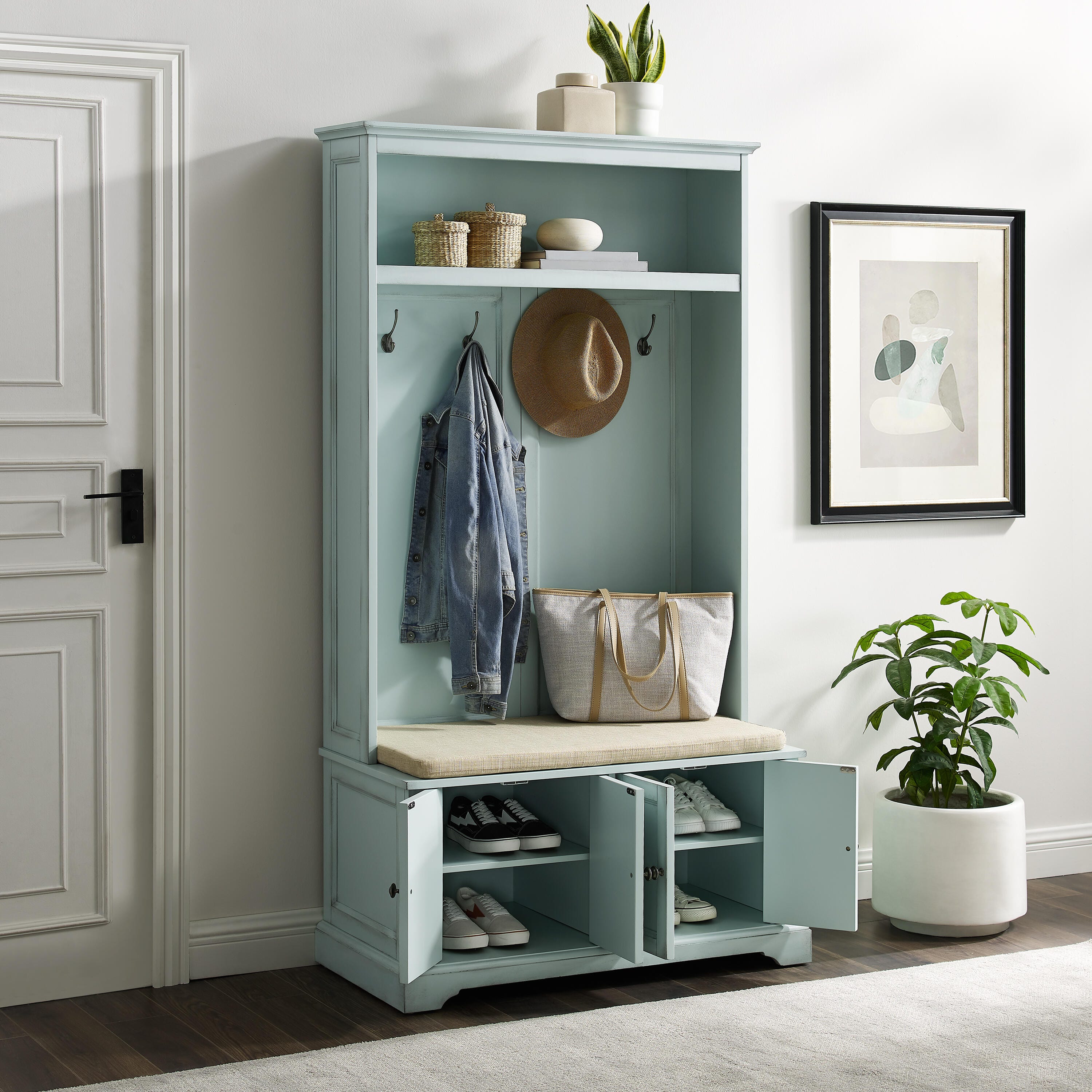 Crosley Holbrook Hall Tree, Seafoam Blue, large