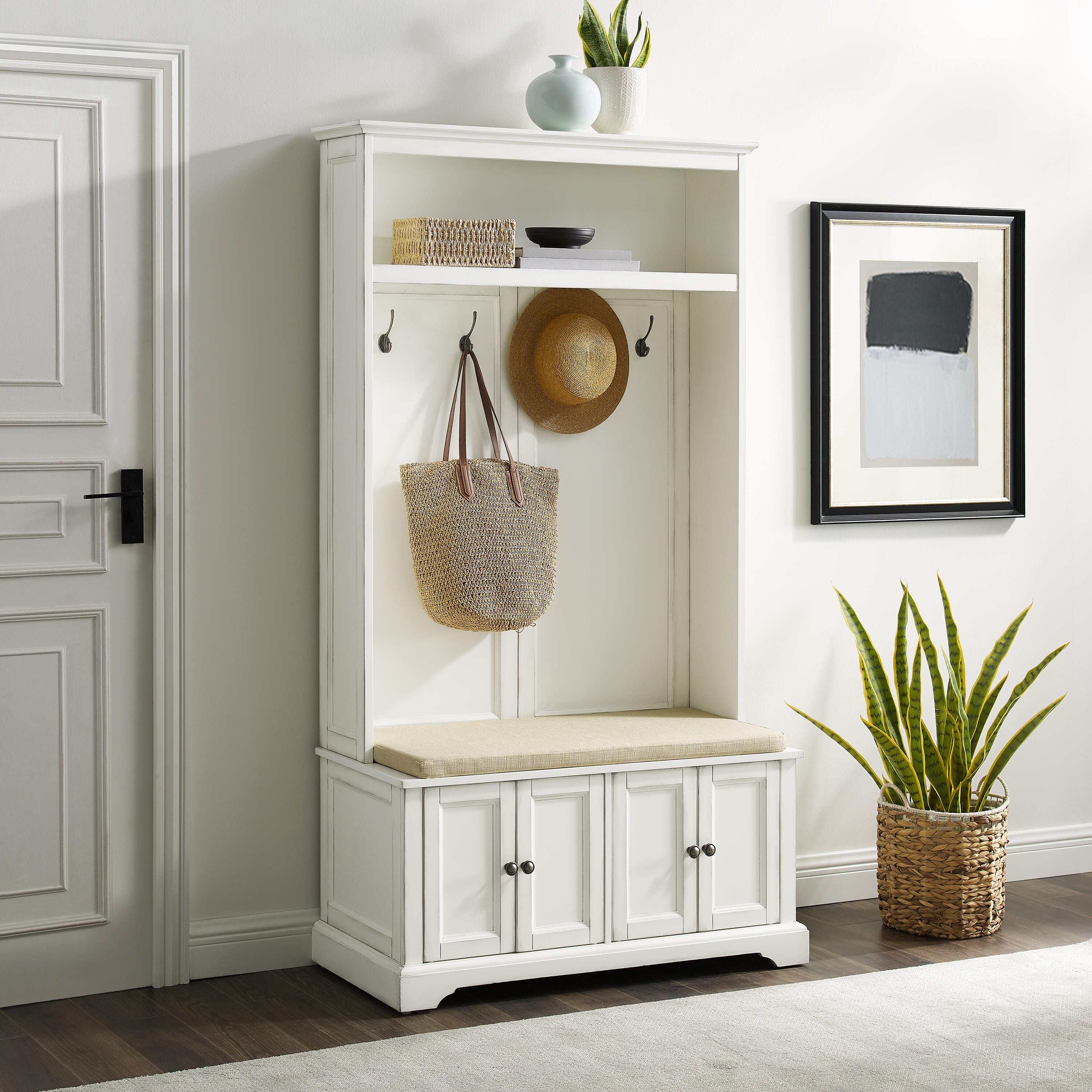 Crosley Holbrook Hall Tree, Distressed White, large