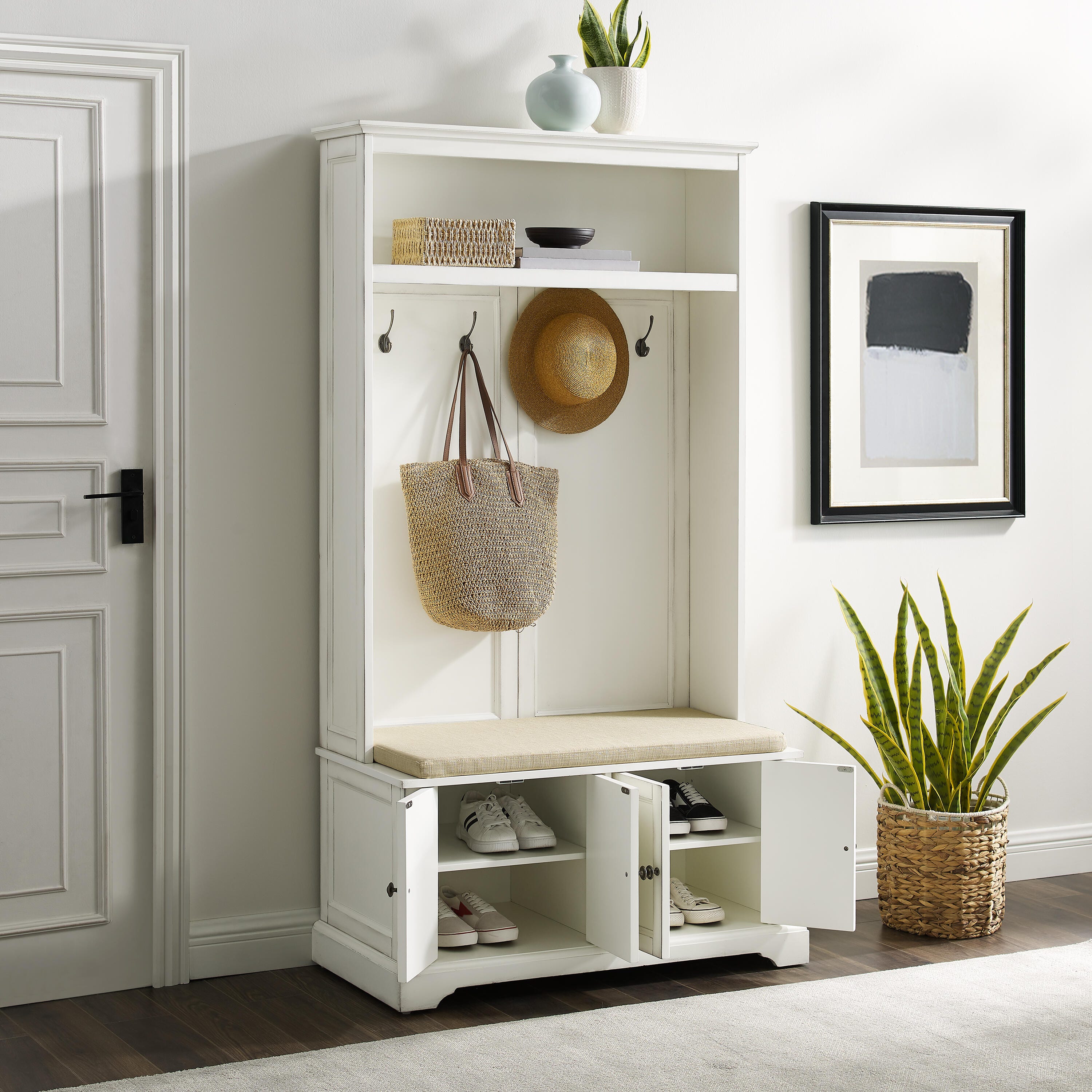 Crosley Holbrook Hall Tree, Distressed White, large