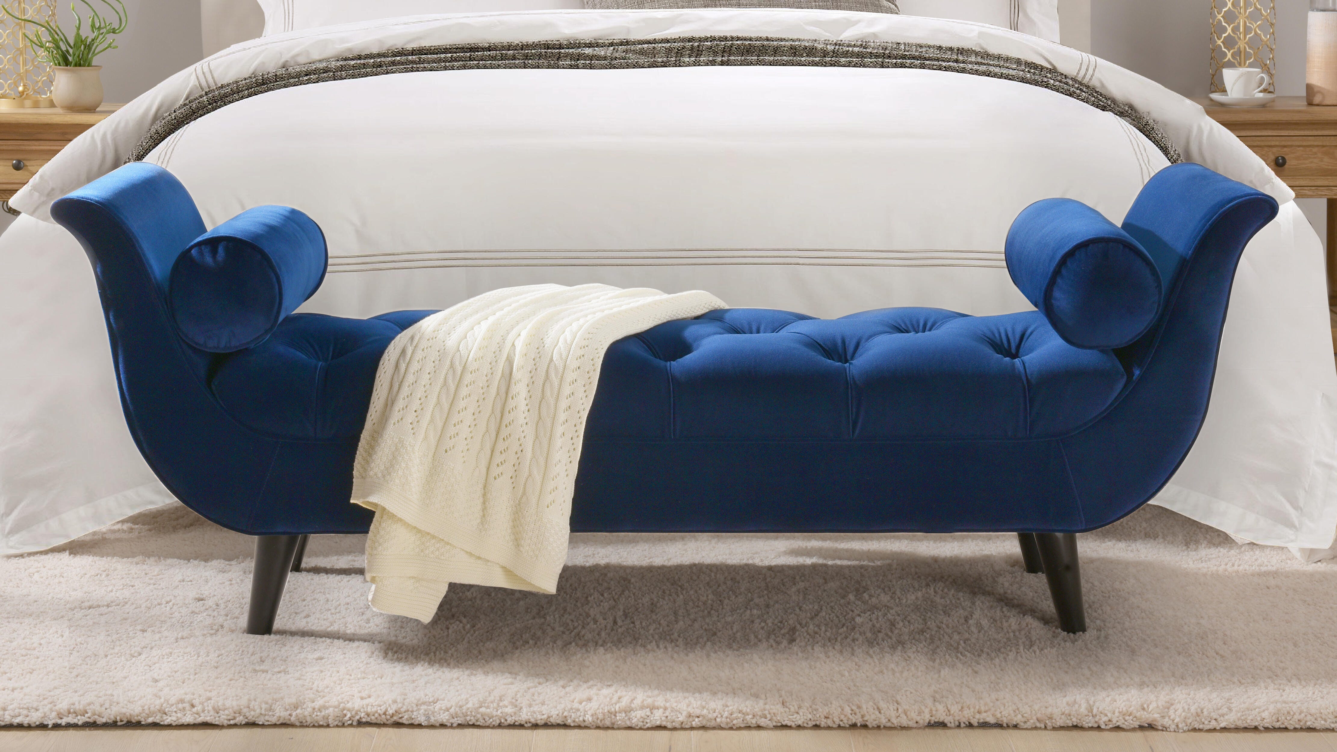 Jennifer Taylor Home Alma Tufted Flared Arm Entryway Bench, Navy Blue, large