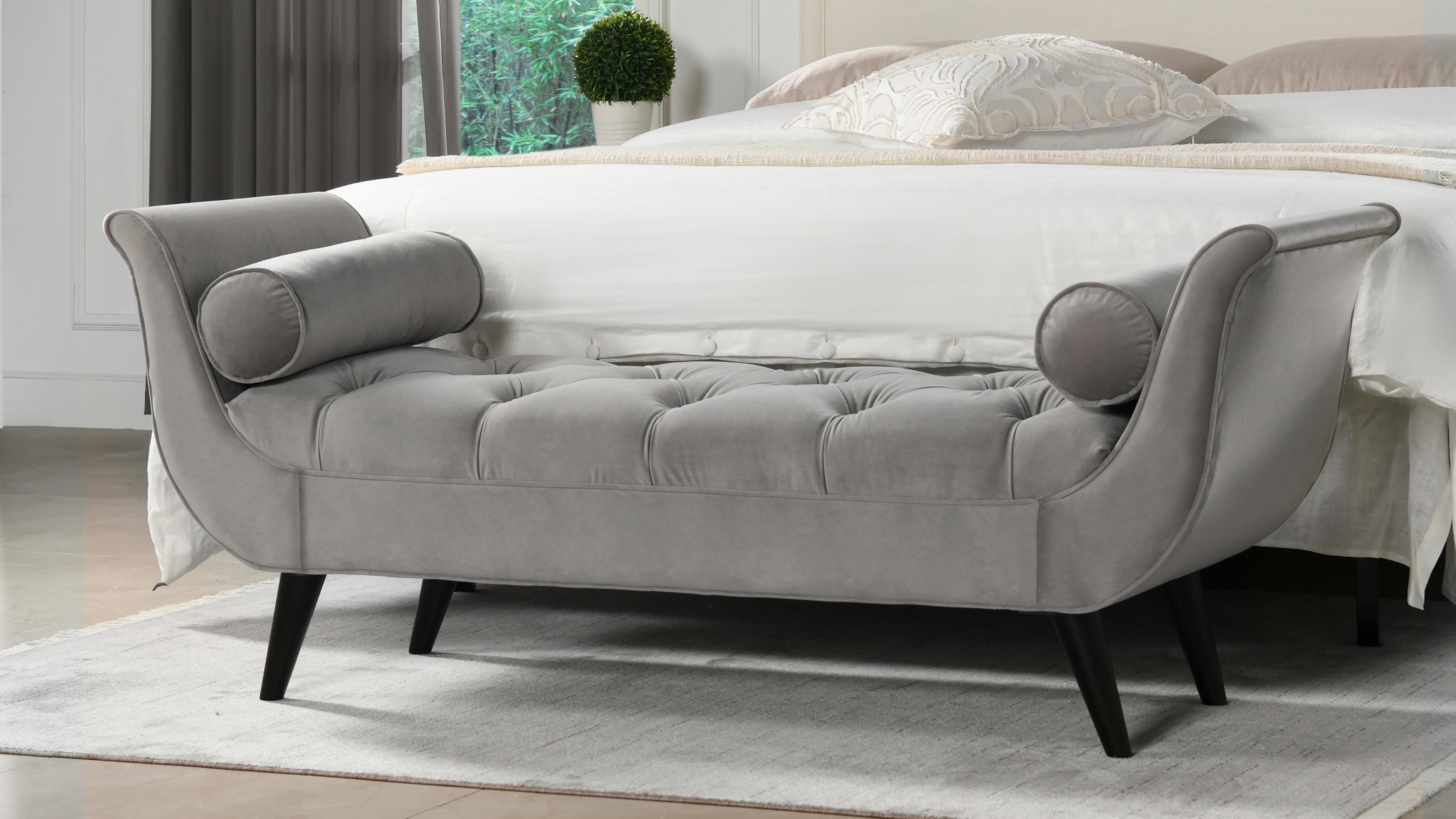 Jennifer Taylor Home Alma Tufted Flared Arm Entryway Bench, Opal Gray, large