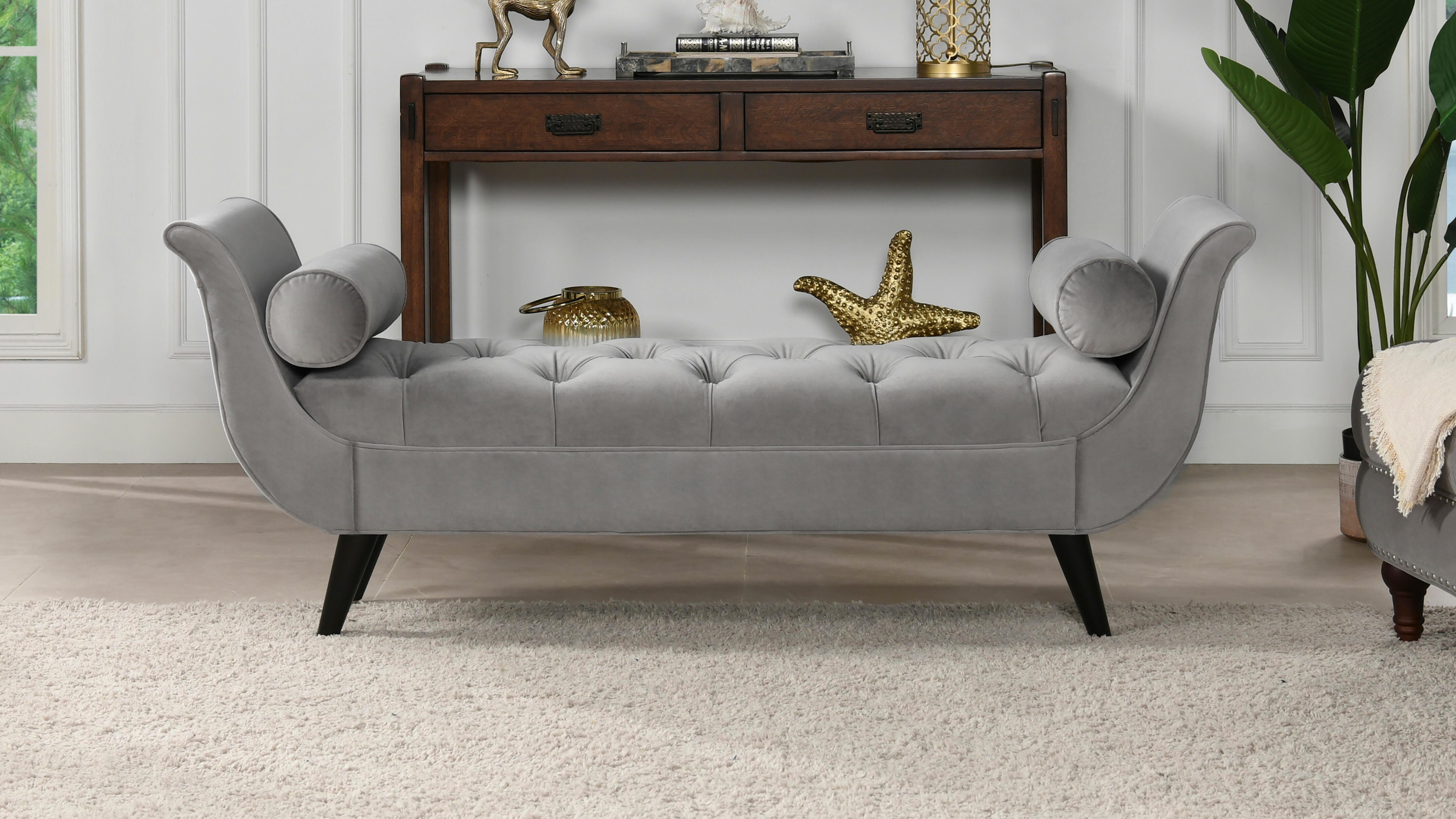 Jennifer Taylor Home Alma Tufted Flared Arm Entryway Bench, Opal Gray, large