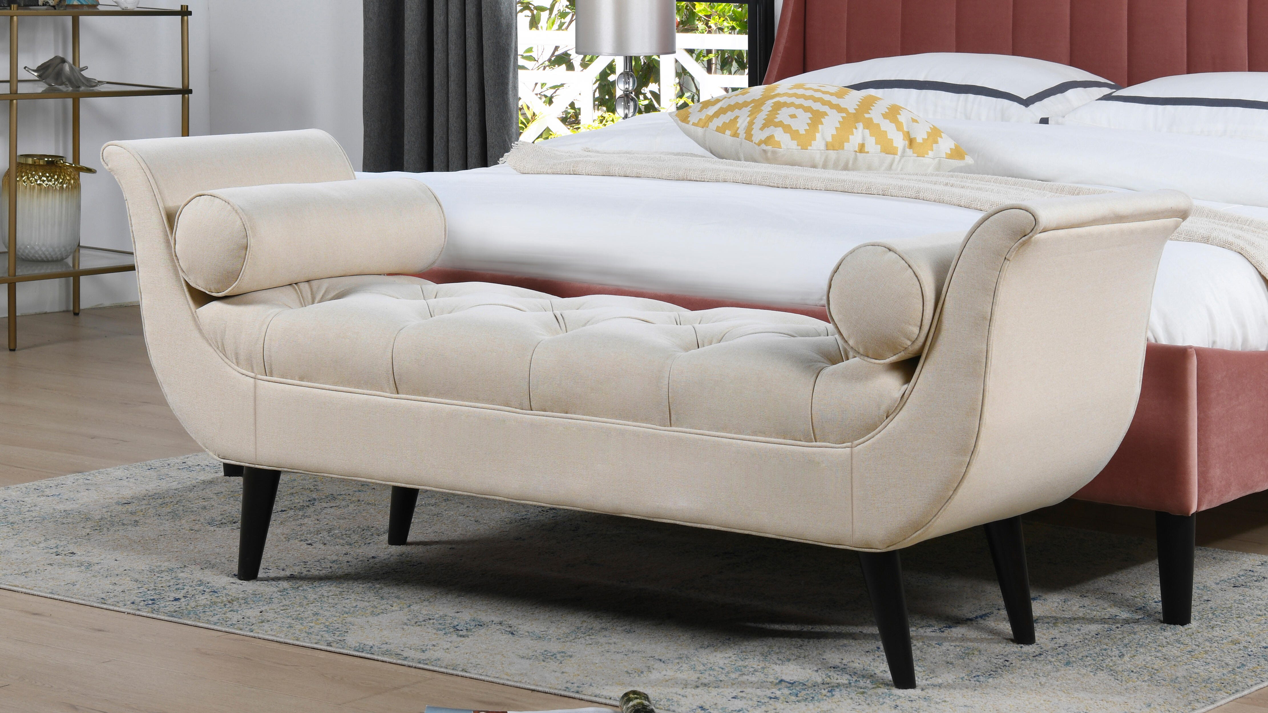 Jennifer Taylor Home Alma Tufted Flared Arm Entryway Bench, Sky Neutral Beige, large
