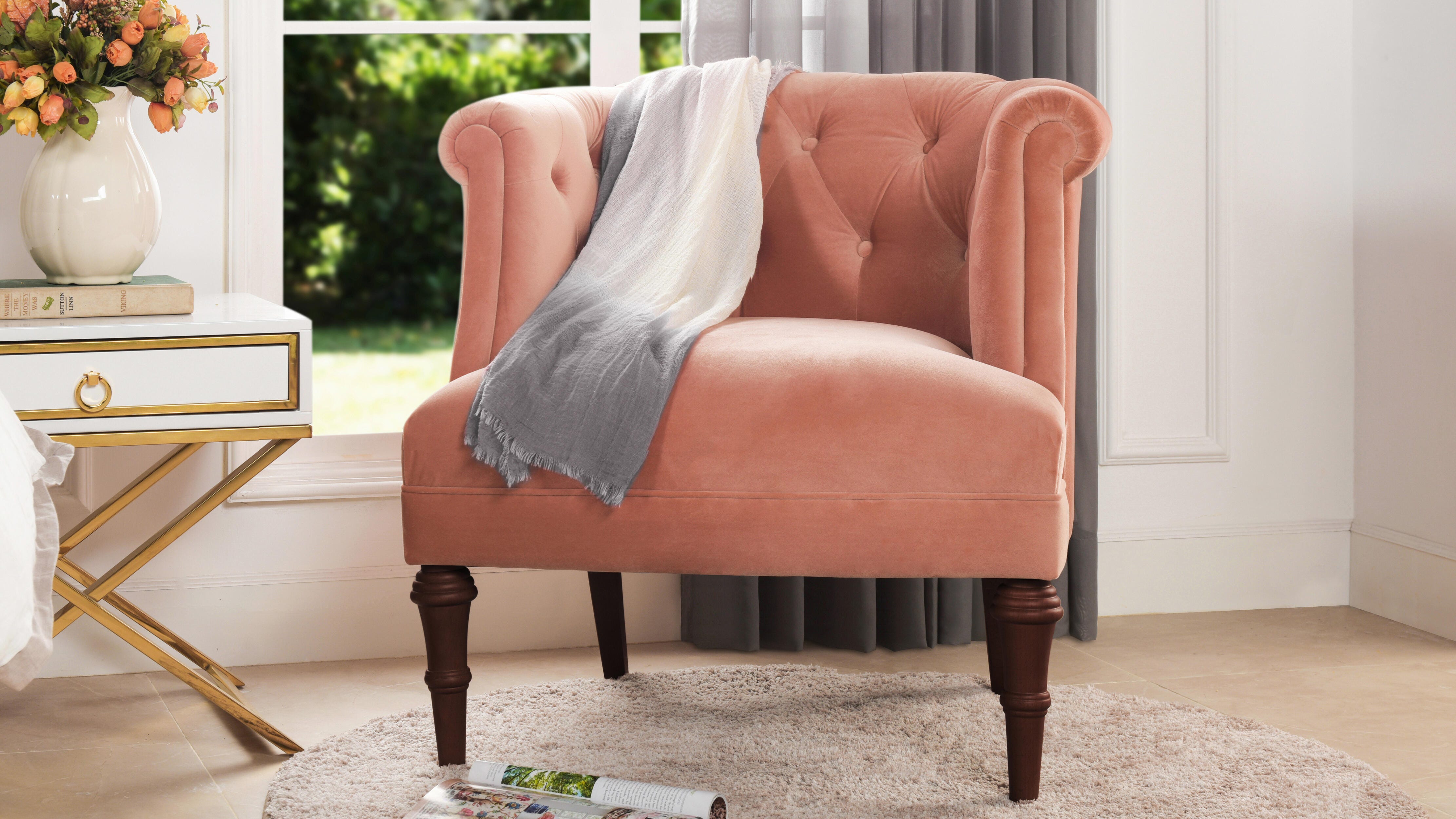Jennifer Taylor Home Katherine Katherine Tufted Accent Chair, Peach Orange, large
