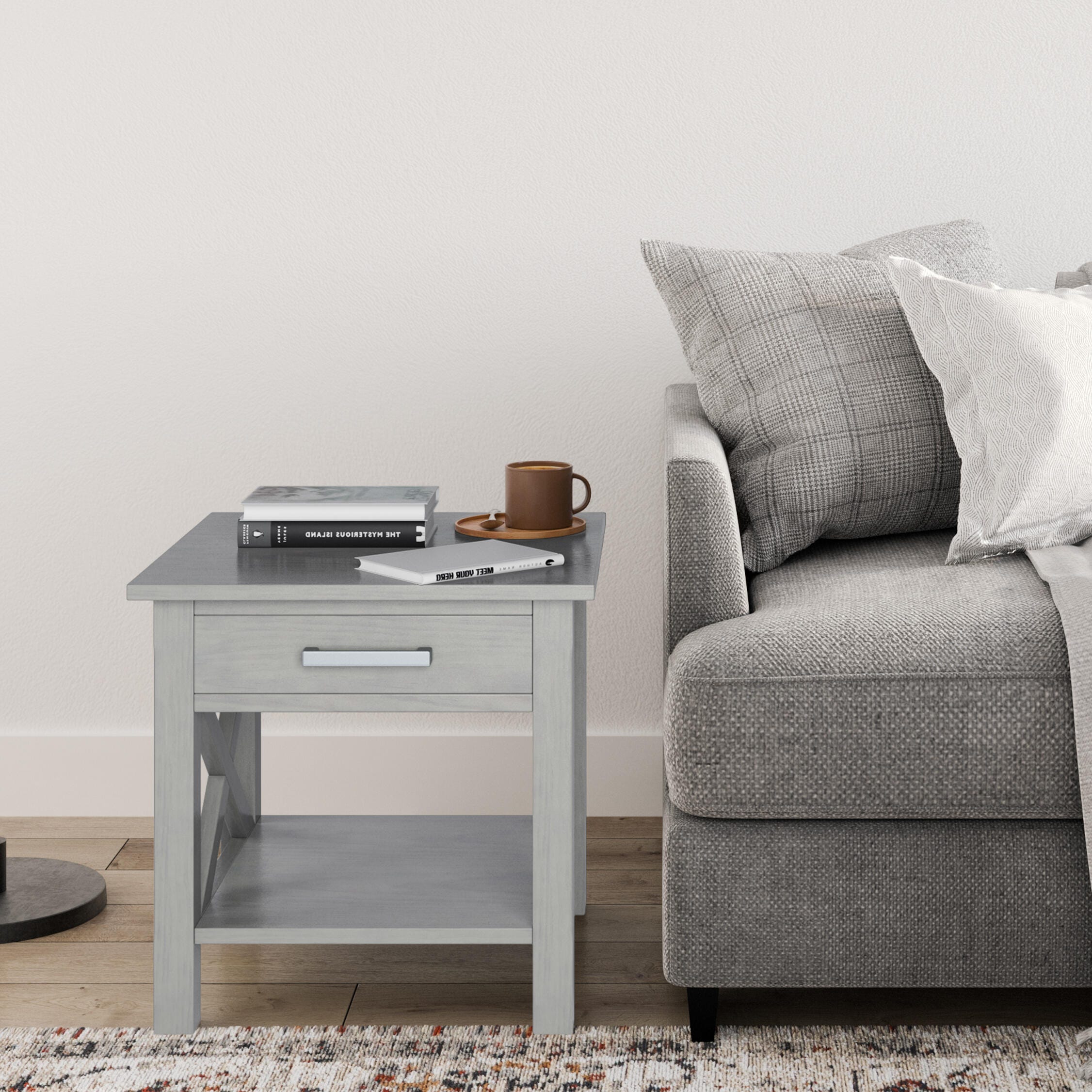 Simpli Home Kitchener End Table, Fog Gray, rollover