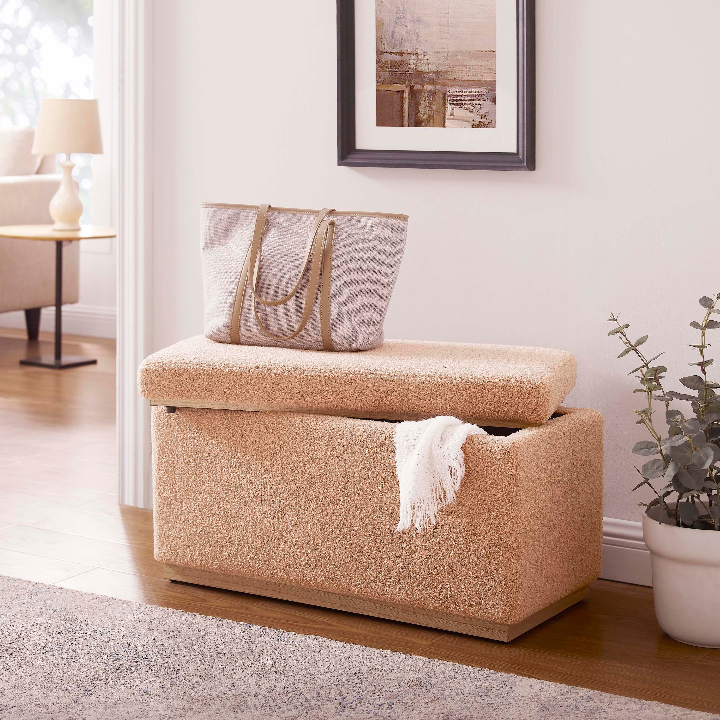 Linon Bridget Bridget Rectangle Ottoman, Tan, large