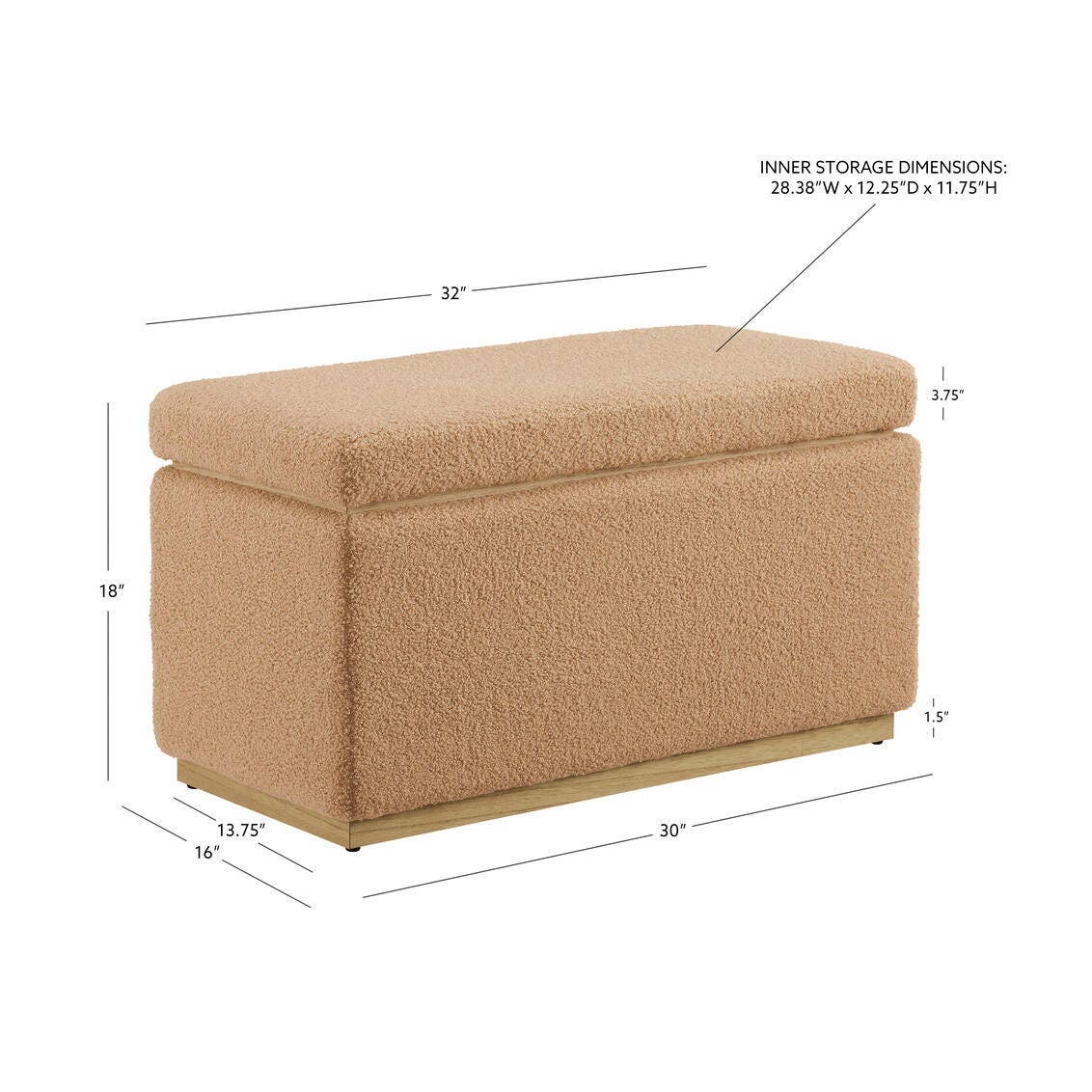 Linon Bridget Bridget Rectangle Ottoman, Tan, large