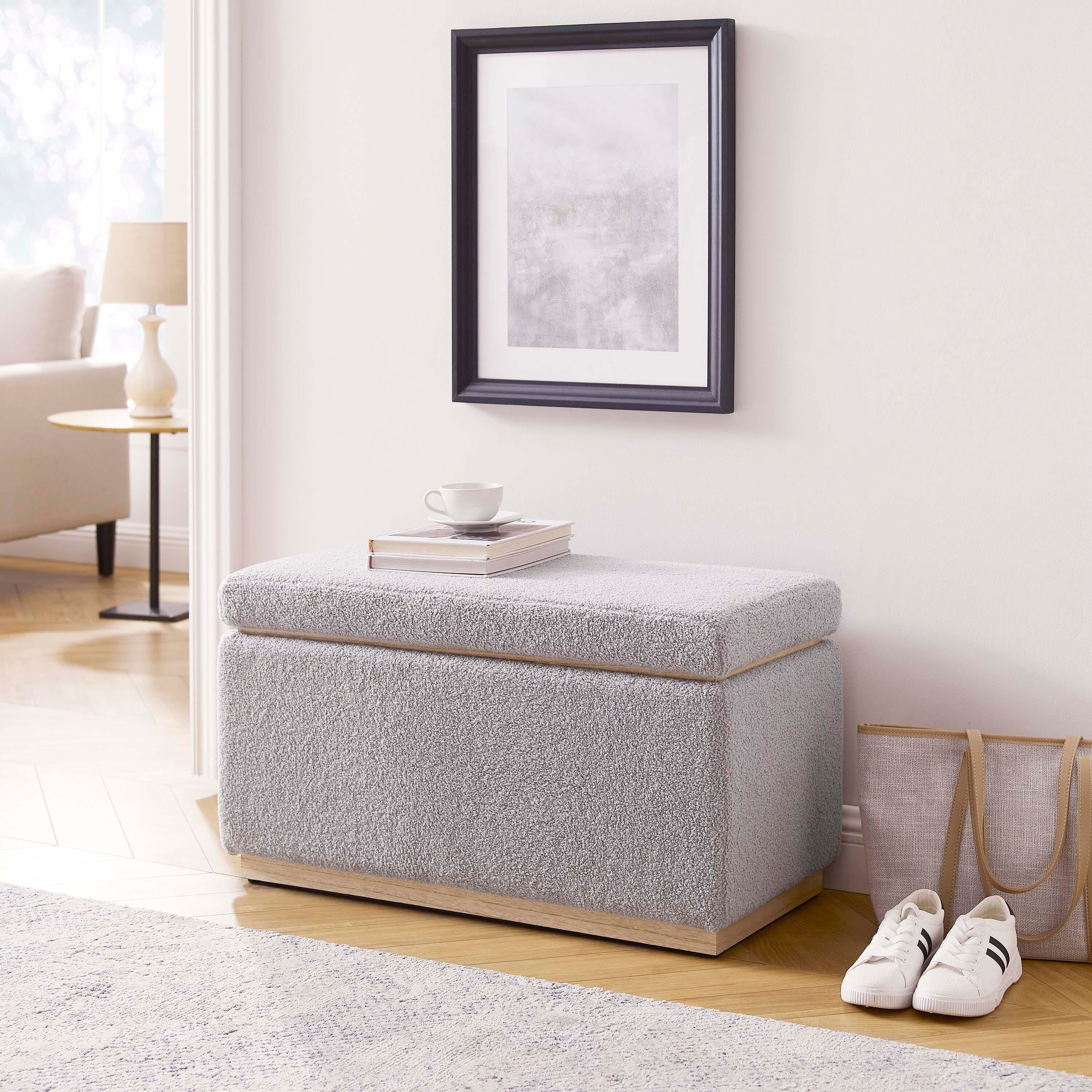 Linon Bridget Bridget Rectangle Ottoman, Light Gray, rollover