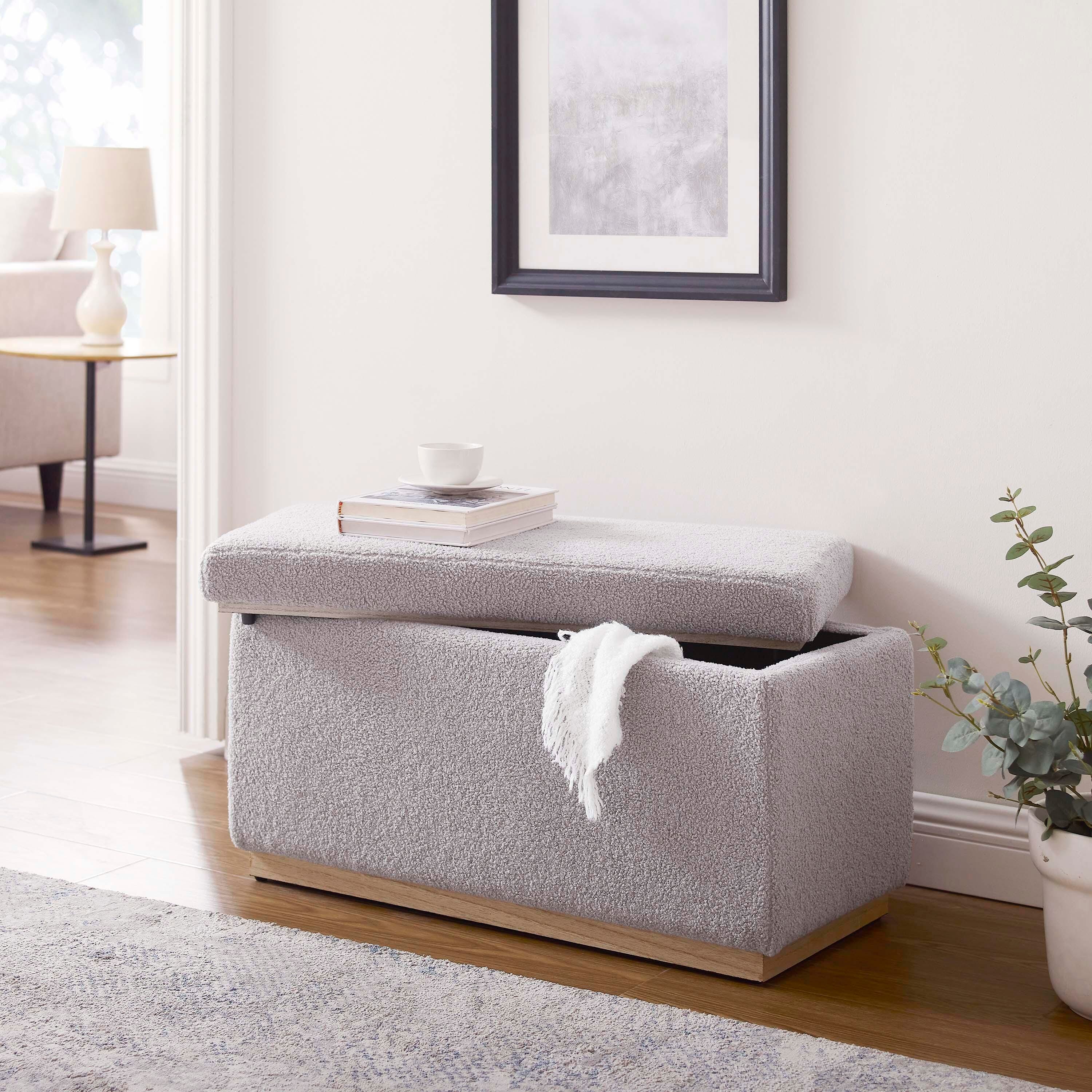 Linon Bridget Bridget Rectangle Ottoman, Light Gray, large
