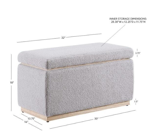Linon Bridget Bridget Rectangle Ottoman, Light Gray, large