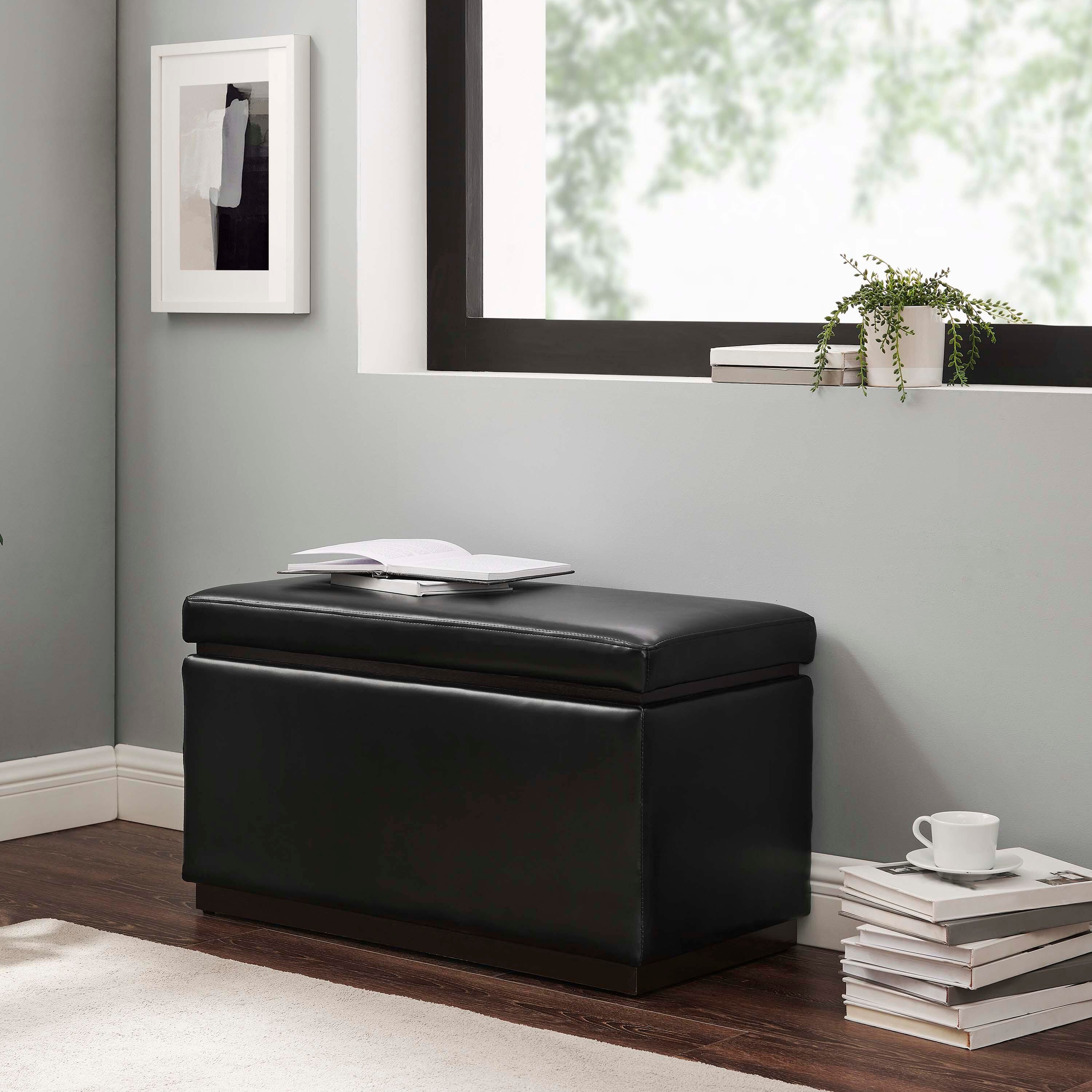 Linon Bridget Rectangle Ottoman, Black, rollover