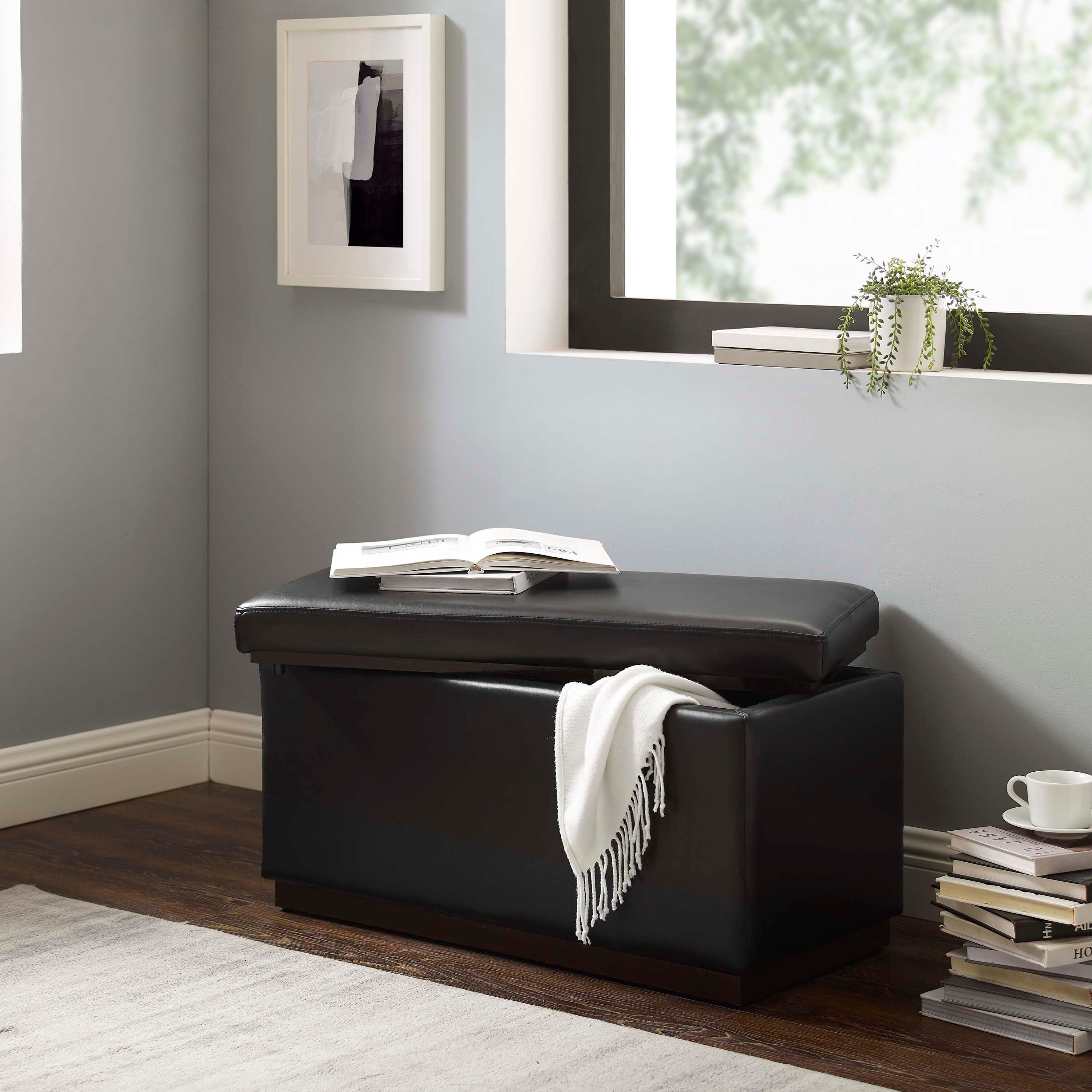 Linon Bridget Bridget Rectangle Ottoman, Black, large