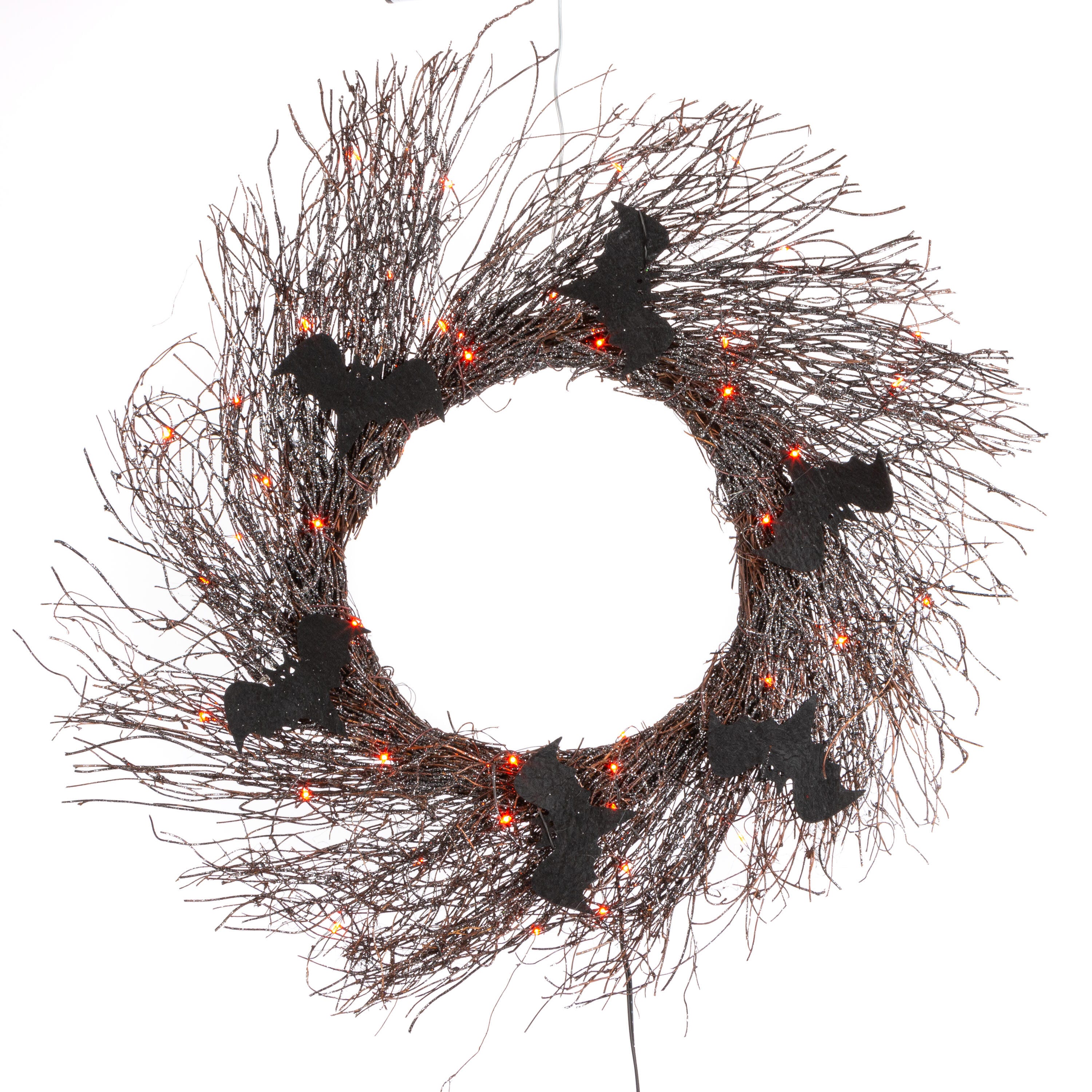 Everlasting Glow 20 in Halloween Twig Wreath with Bats and LEDs, , large