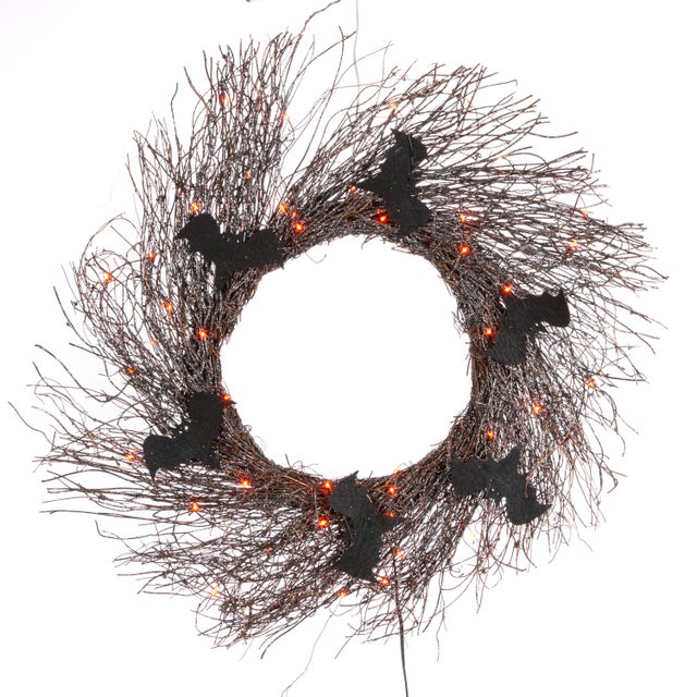 Everlasting Glow 20 in Halloween Twig Wreath with Bats and LEDs