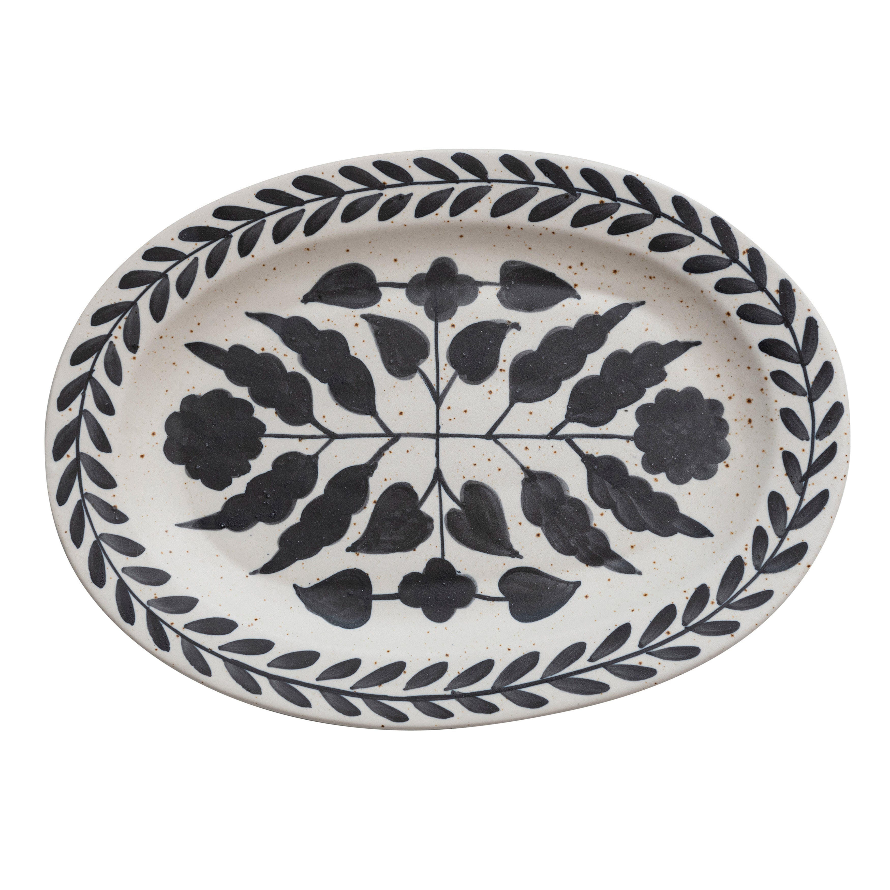 Storied Home Stoneware Hand Painted Platter with Floral Design, , large