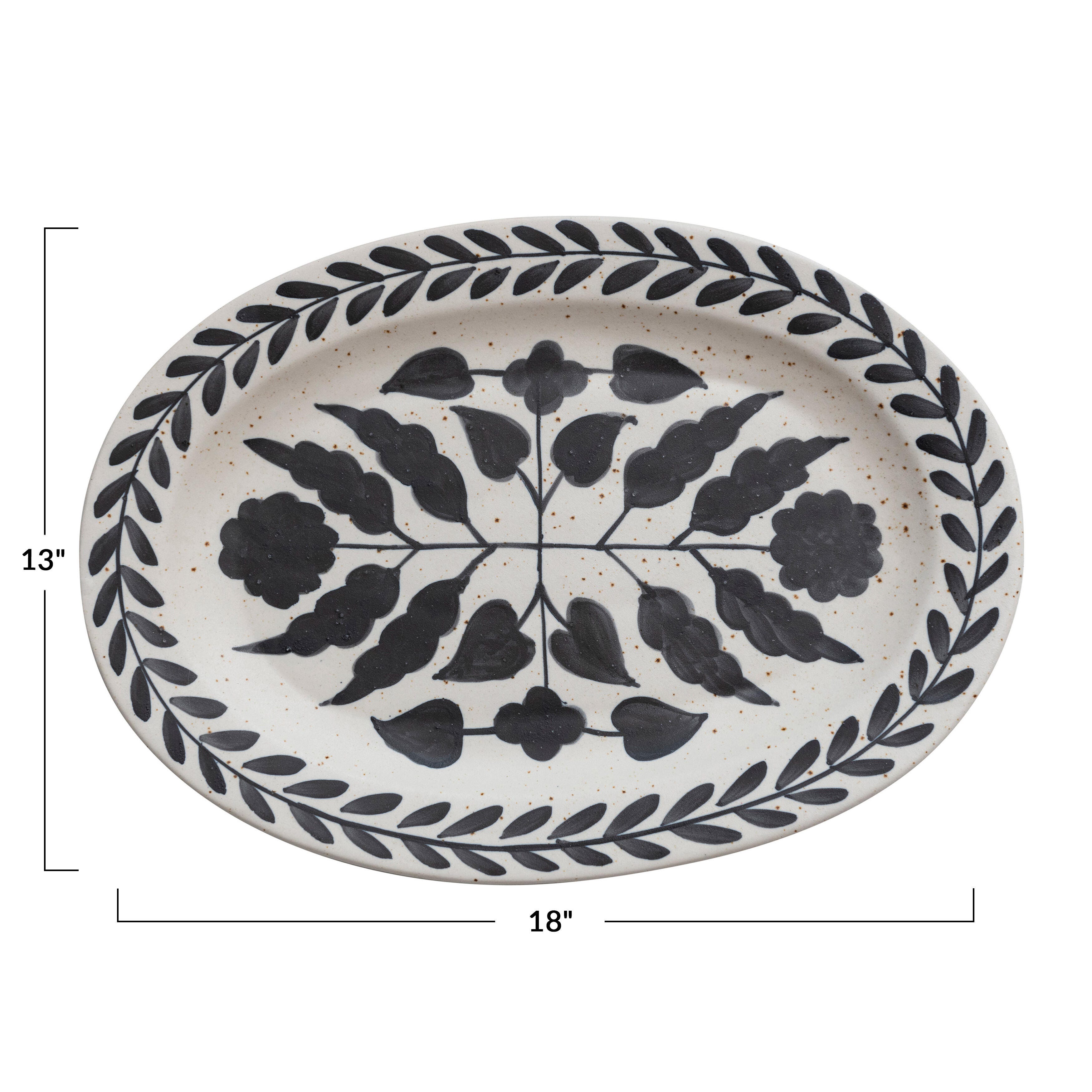 Storied Home Stoneware Hand Painted Platter with Floral Design, , large