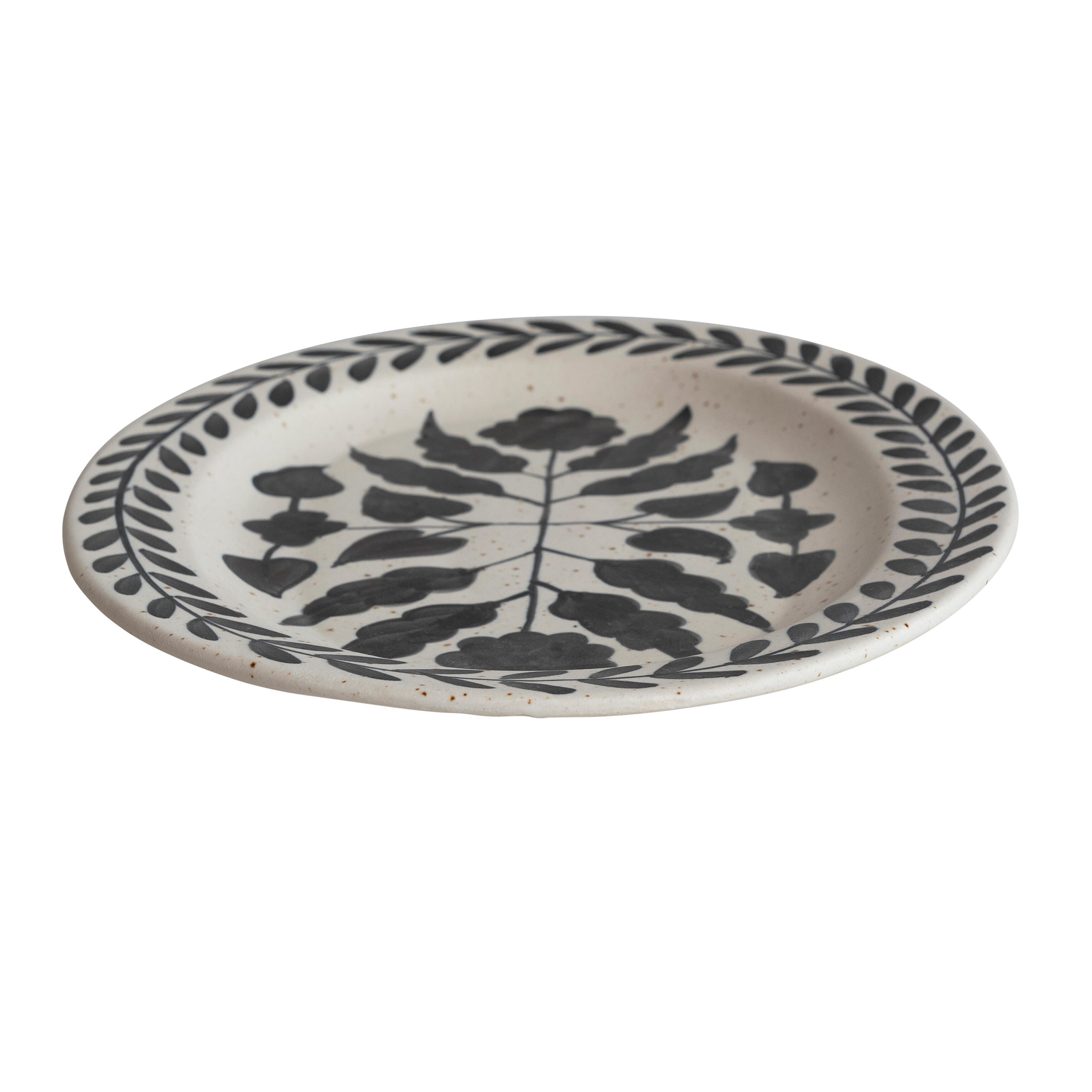 Storied Home Stoneware Hand Painted Platter with Floral Design, , large
