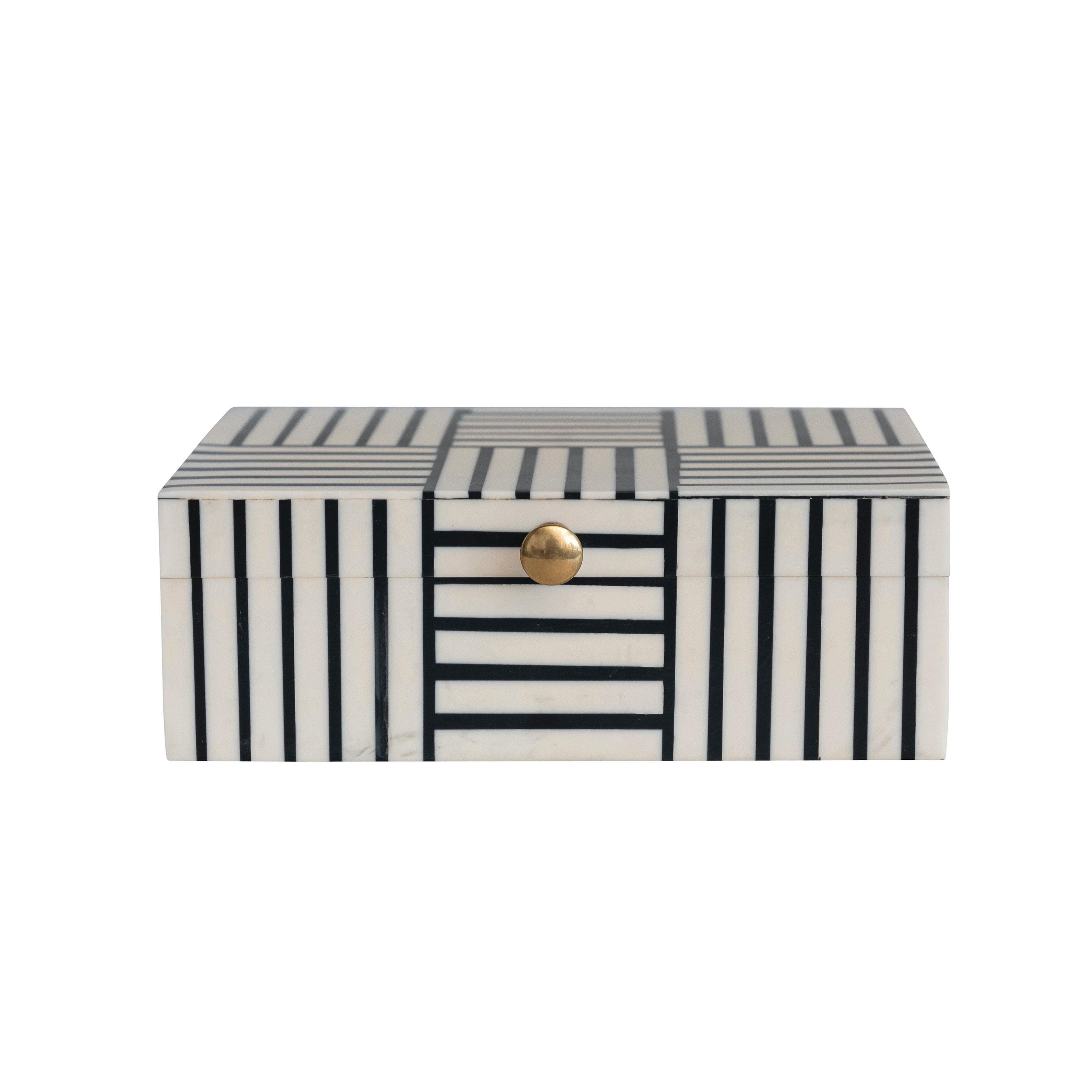 Storied Home Box with Striped Block Pattern and Gold Clasp, , large