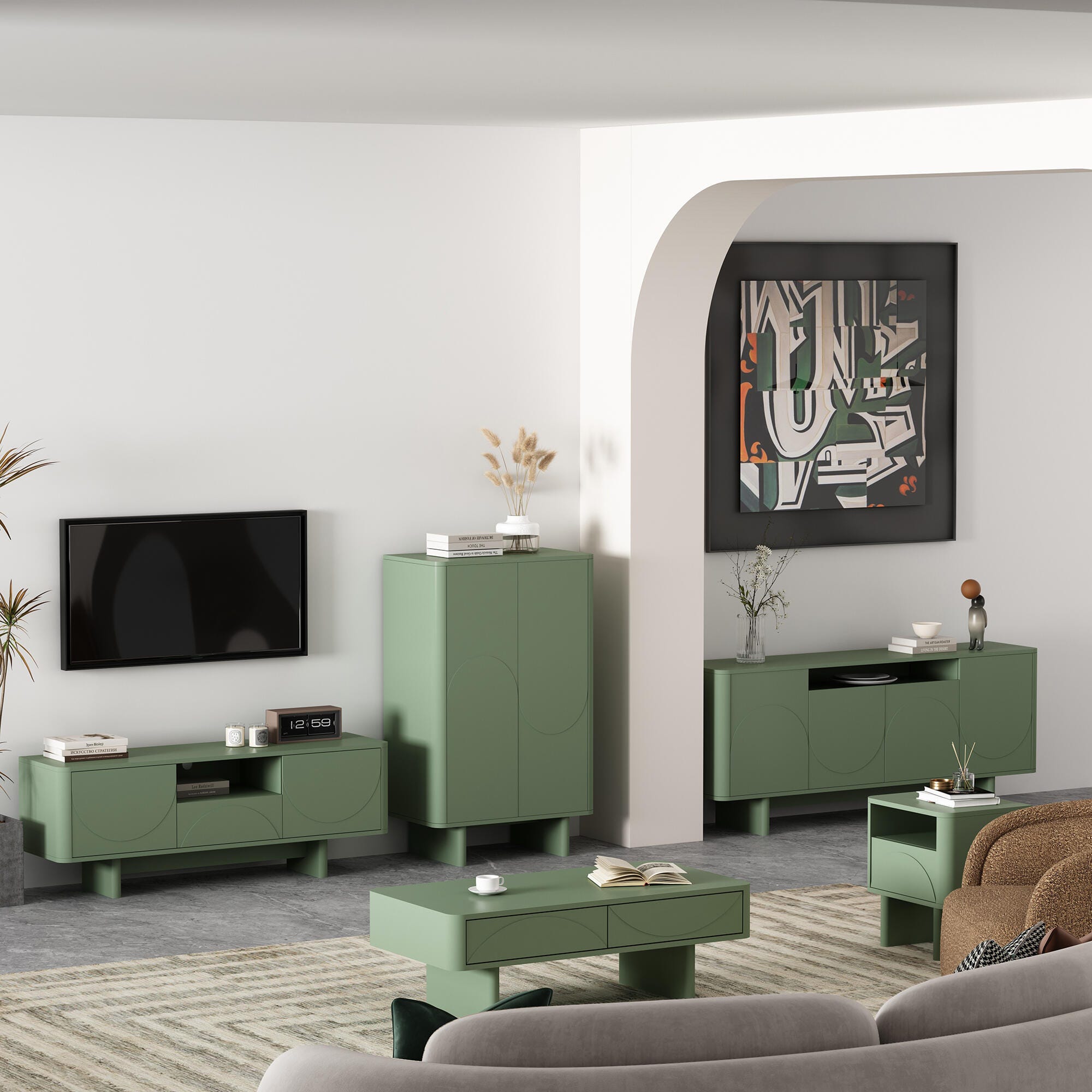 Manhattan Comfort Ella 2 Drawer Coffee Table, Sage Green, large