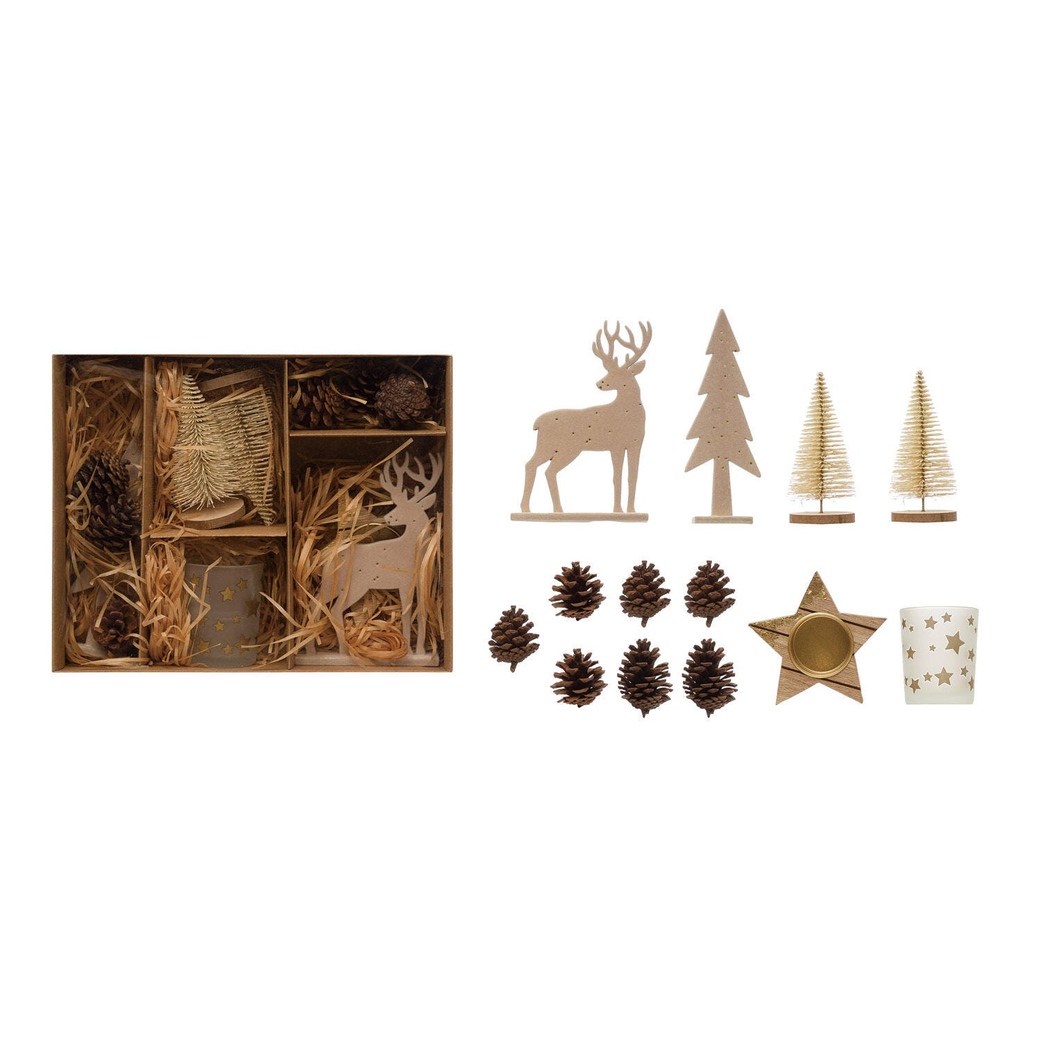 Storied Home Candle Garden Kit with Bottle Brush Trees, Tealights, Pinecones and Wood Figures, , large