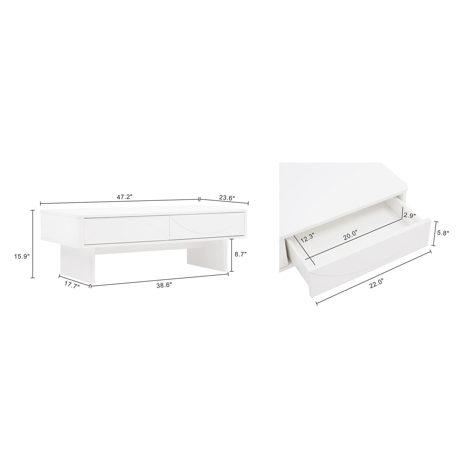 Manhattan Comfort Ella 2 Drawer Coffee Table, White, large
