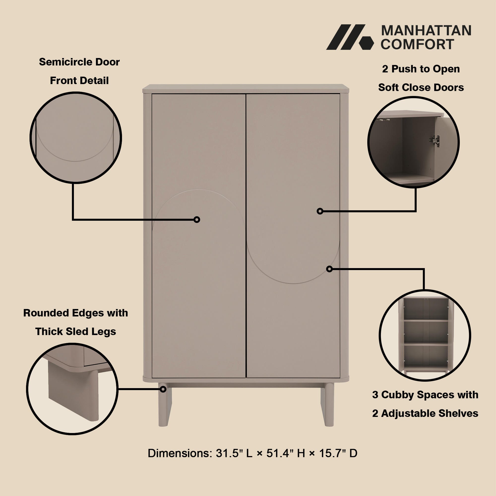 Manhattan Comfort Ella 32" Accent Cabinet, Mocha, large