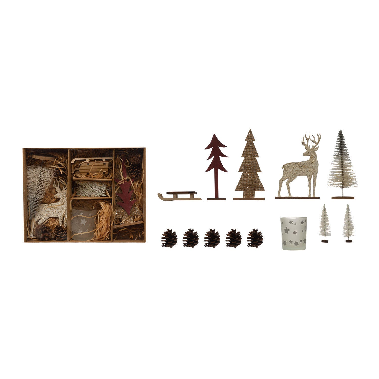 Storied Home Candle Garden Kit with Bottle Brush Trees, Tealight, Pinecones and Wood Figures, , large