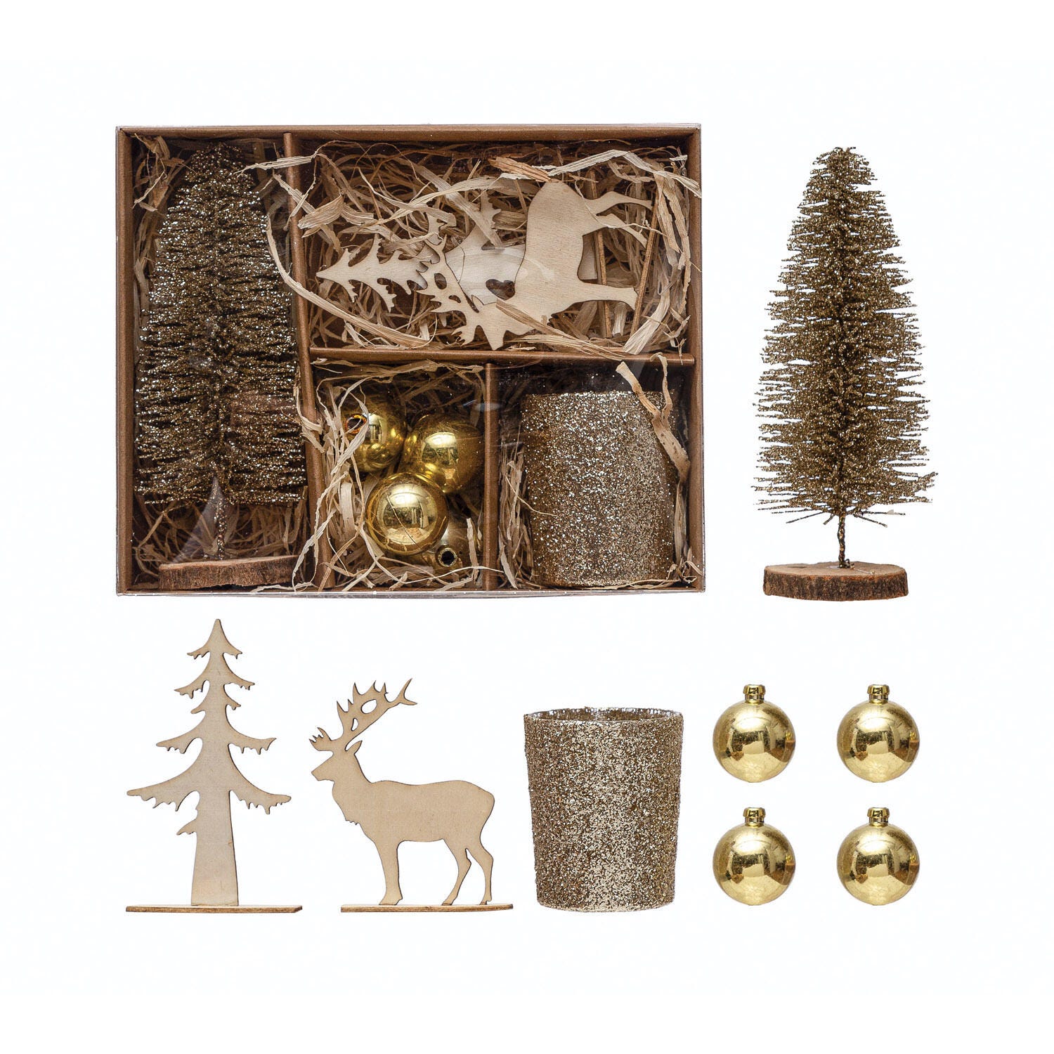 Storied Home Candle Garden Kit with Bottle Brush Tree, Tealight, Ornament Balls and Wood Figures, , large