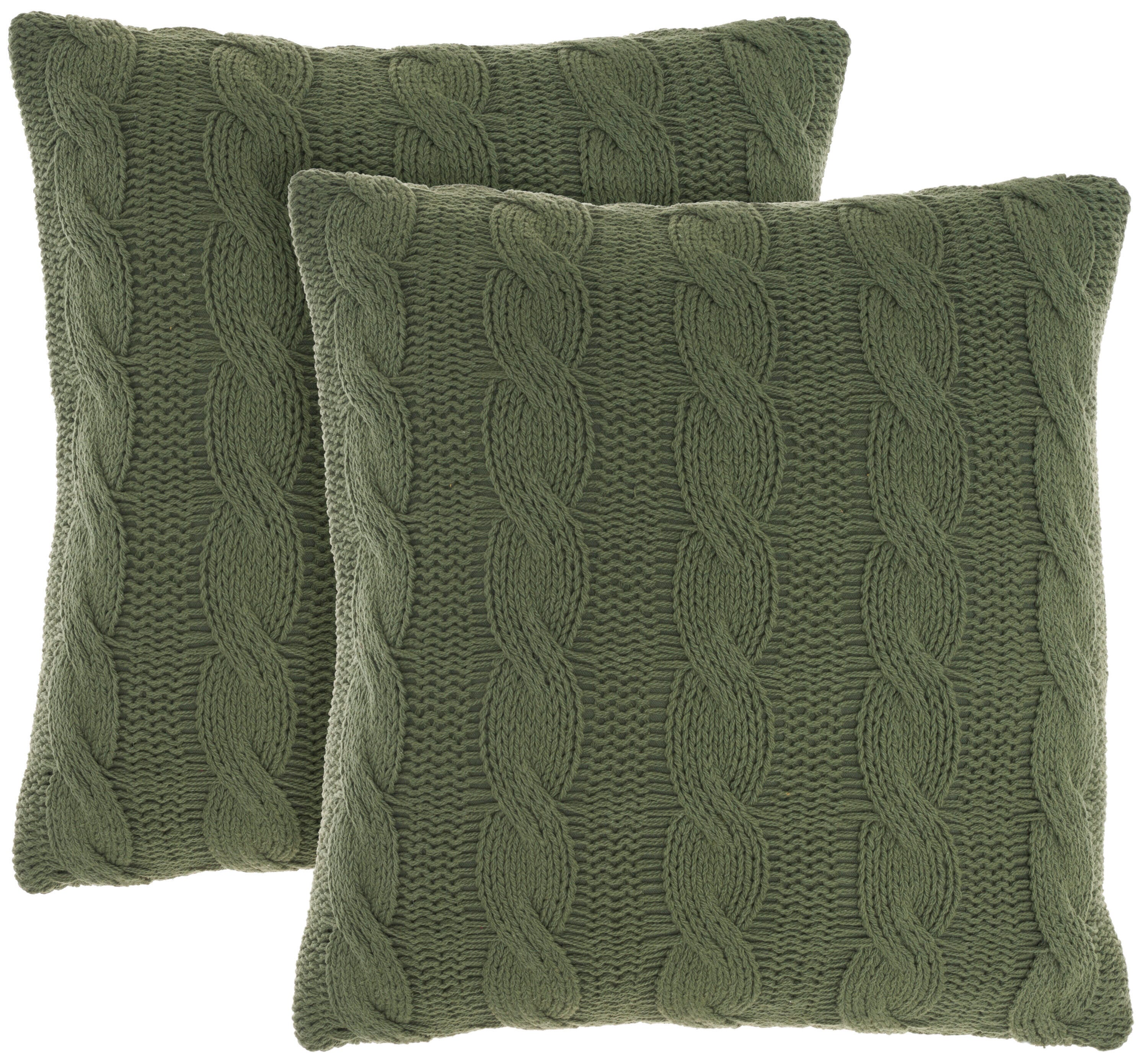 Mina Victory Cotton Knitted Indoor Throw Pillow (Set of 2), Green, large